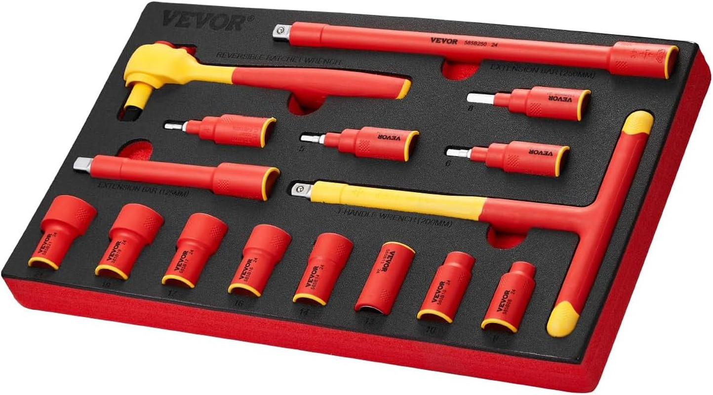 Insulated Socket Set, 16-Piece Insulated Wrench Tool Set, 1000V Insulated Socket