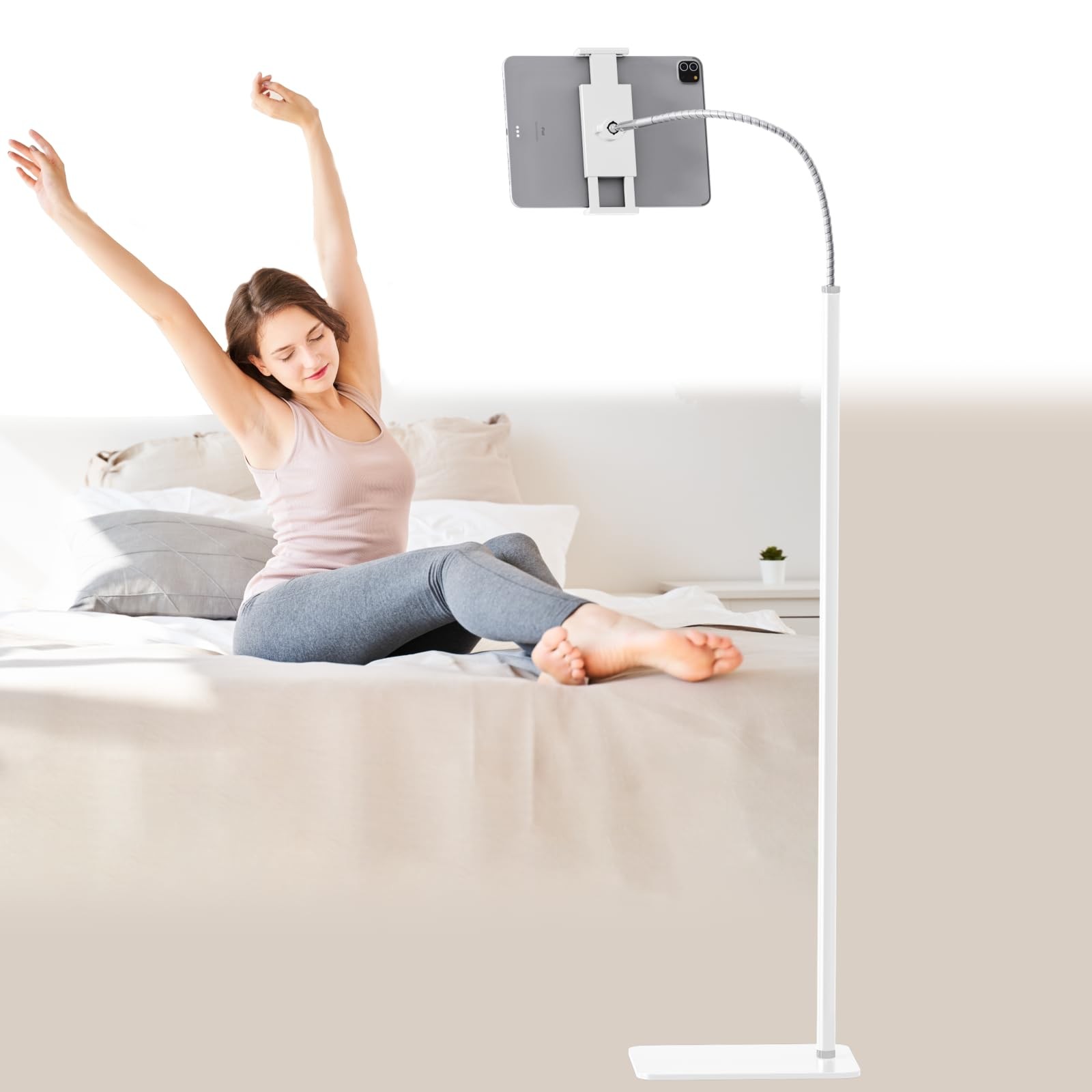 Tablet Floor Stand Holder with Flexible Gooseneck and Stable Base, Compatible...