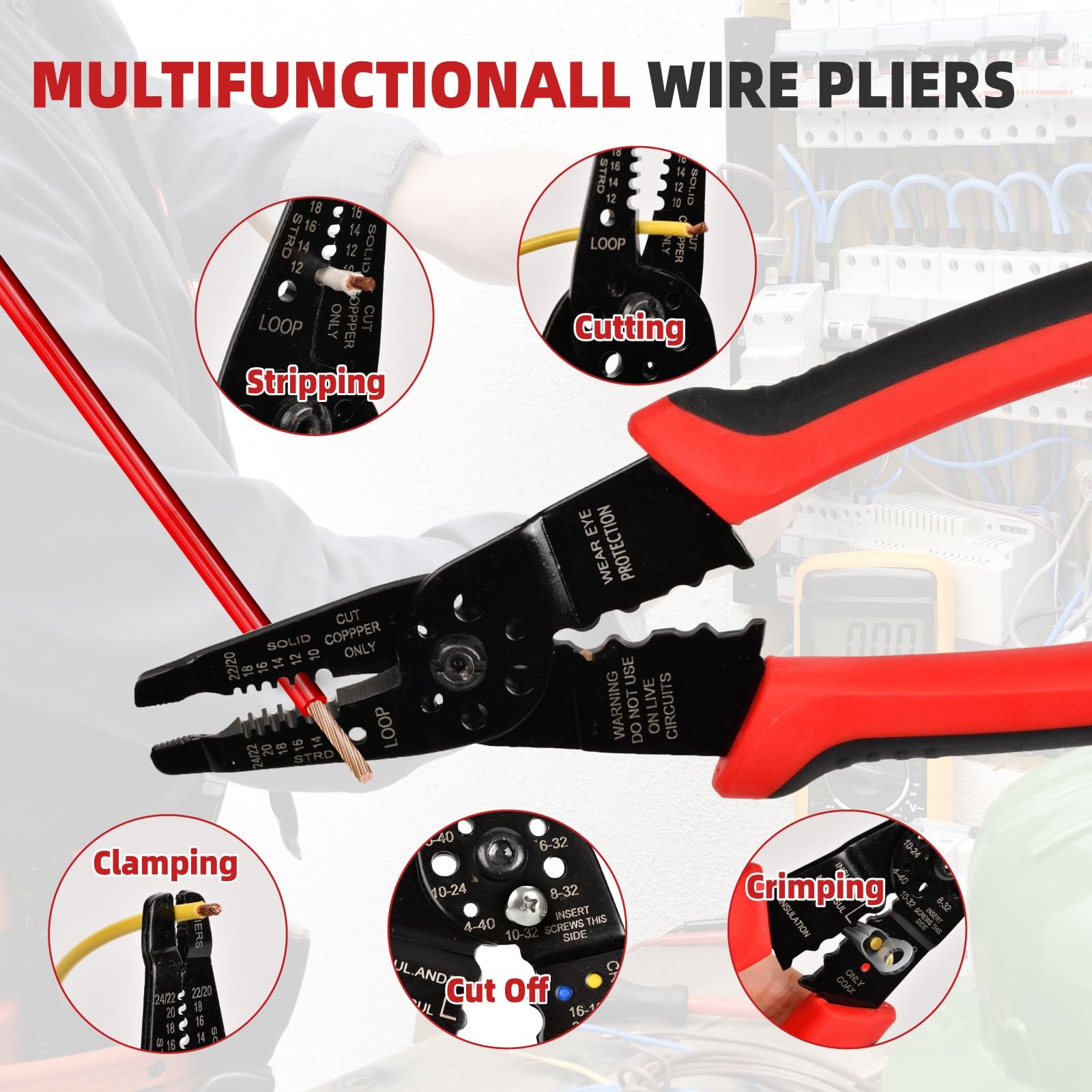 8 inch Wire Stripper, Cable Stripper, Crimping Pliers, Wire Cutter, Wire Crim...