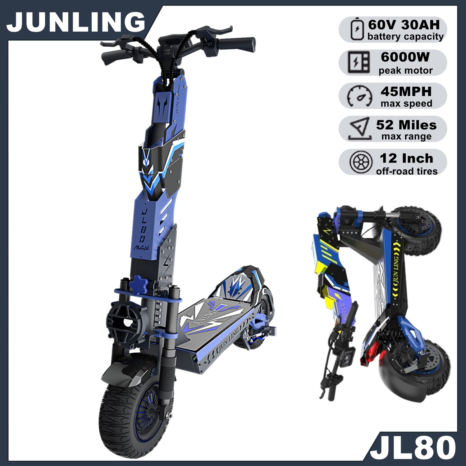 1000W/6000W Off-Road/City Tire Electric Scooter for Adults Travel Escooter Power