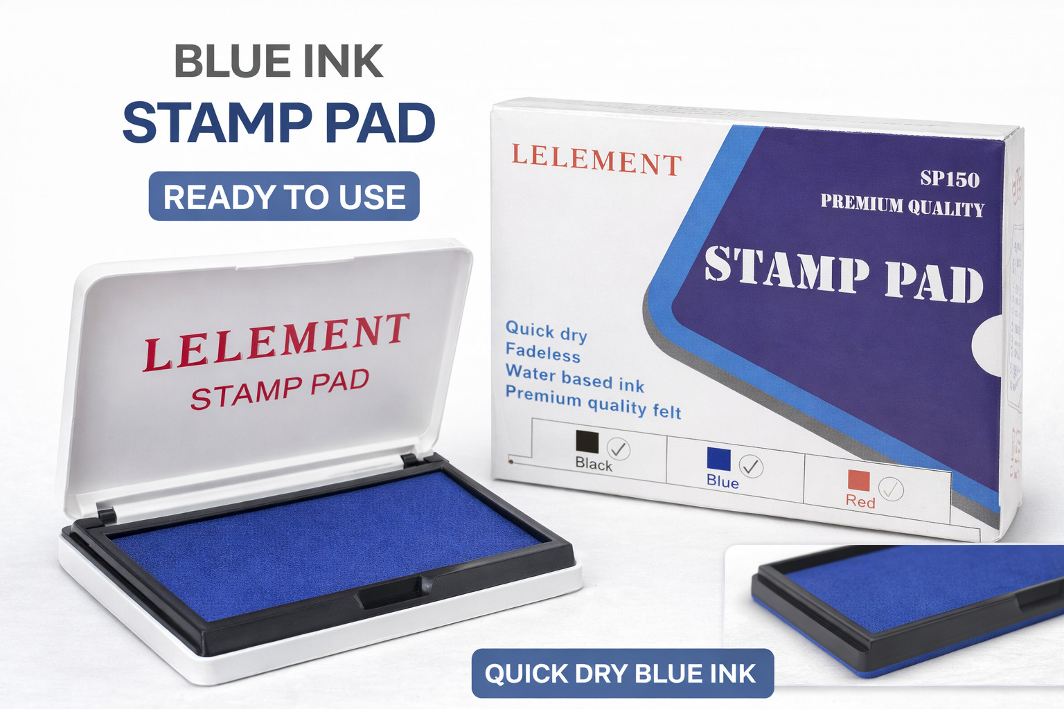 Blue Stamp Pad SP150 Lelement Premium Quality Quick Dry Water Based Ink