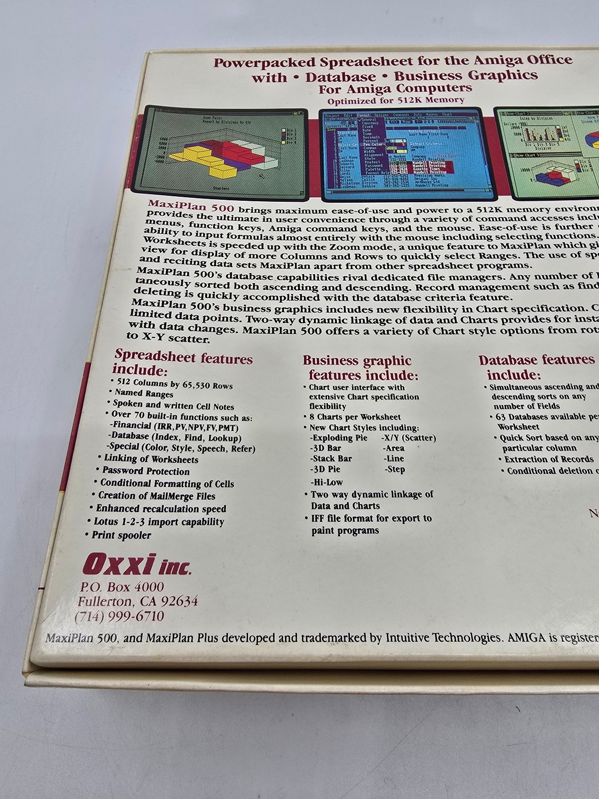 Vintage Amiga MaxiPlan 500 Spreadsheet Software CIB Complete Oxxi Aegis 2 Disk