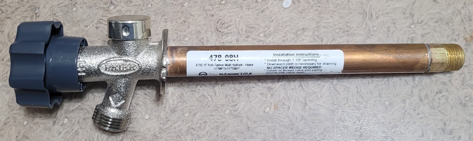 Prier 478-08H Nickel Plated Brass Wall Hydrant 1/2 MPT x 1/2 C x 8 L in. - New!