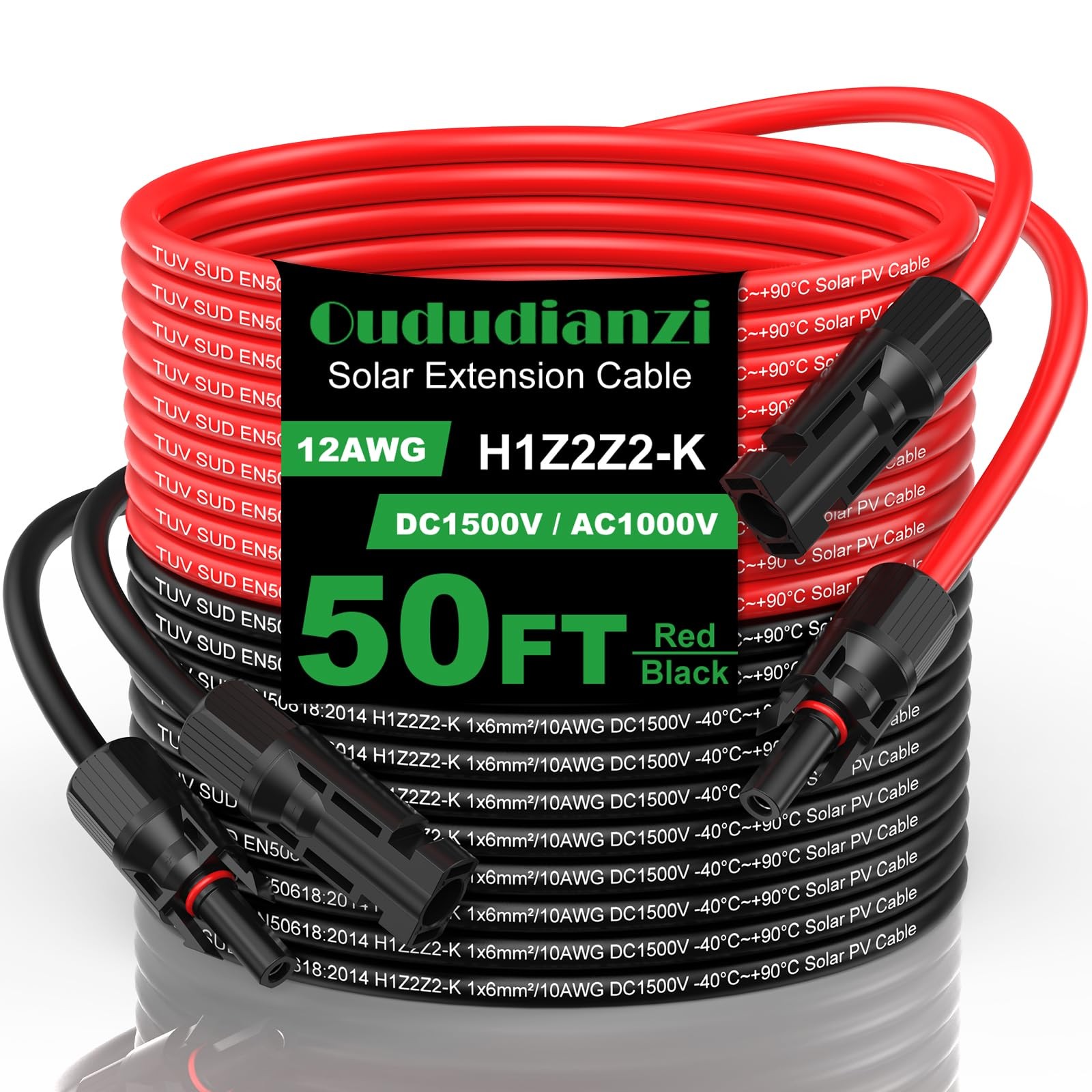 Oududuanzi Solar Extension Cable 50Ft, Solar Wire 12AWG, 12Gauge Tinned Copper P