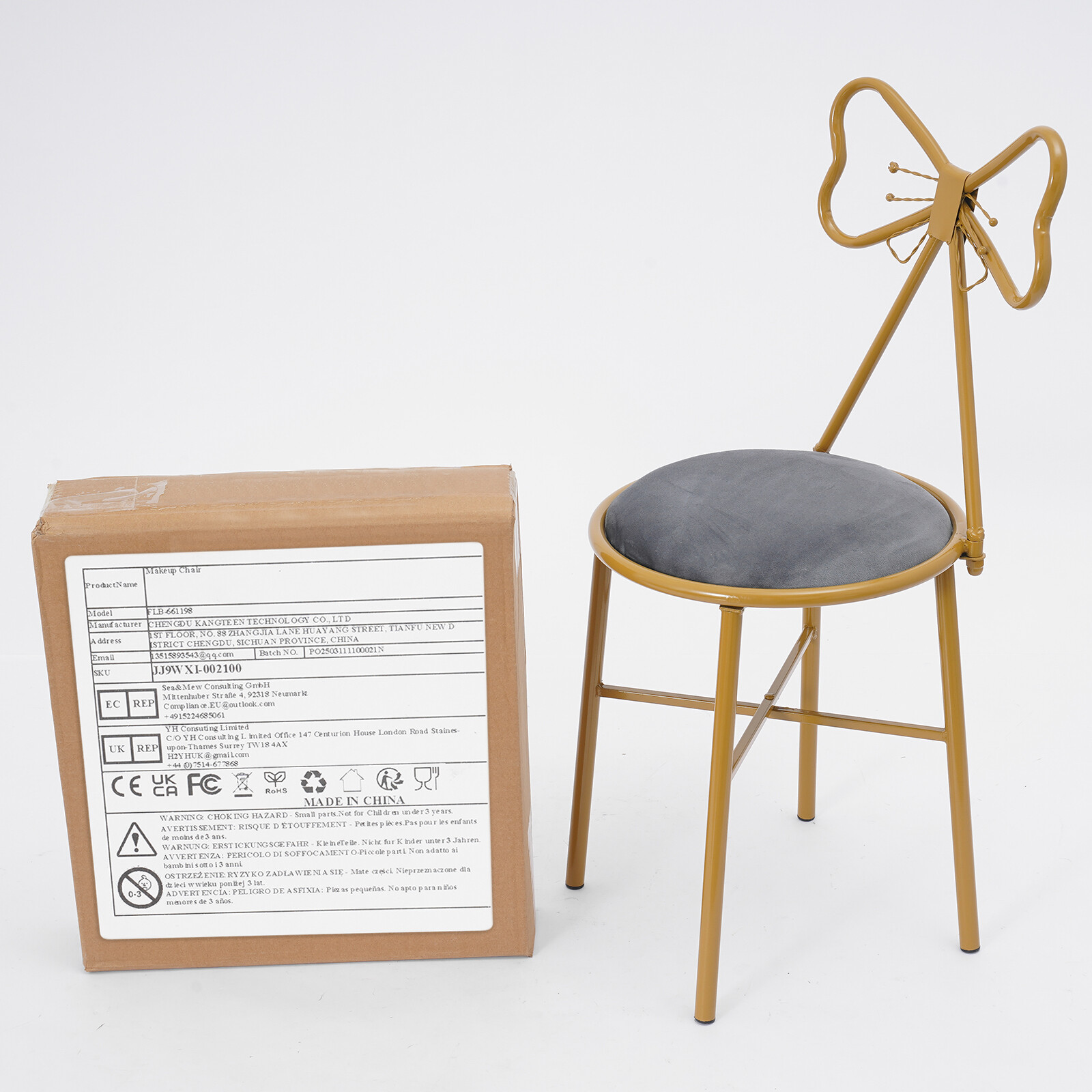 Modern Makeup Vanity Stool Living Room Butterfly Shaped Backrest Dining Chair