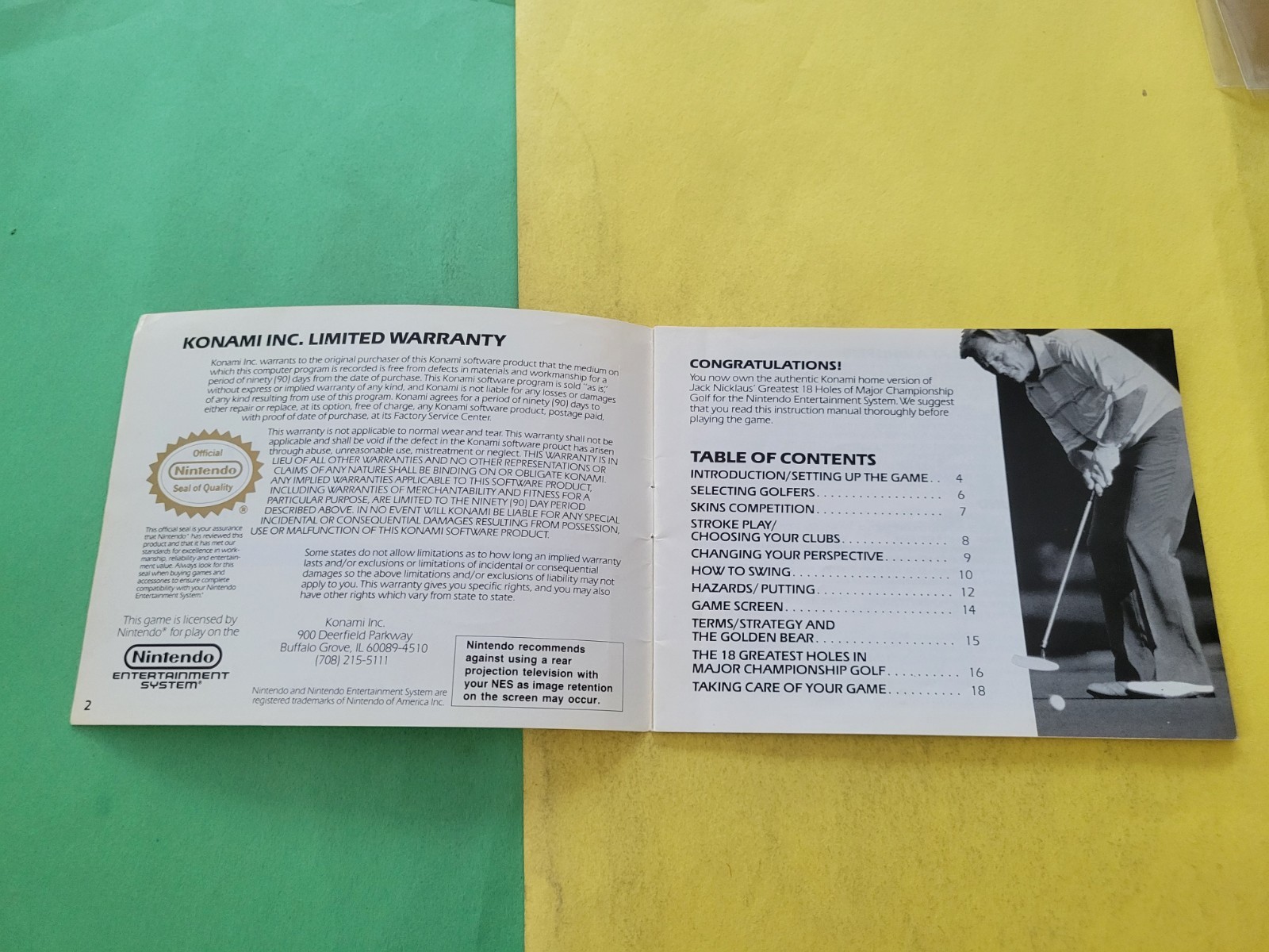 Nintendo NES Manual Only Jack Nicklaus NES