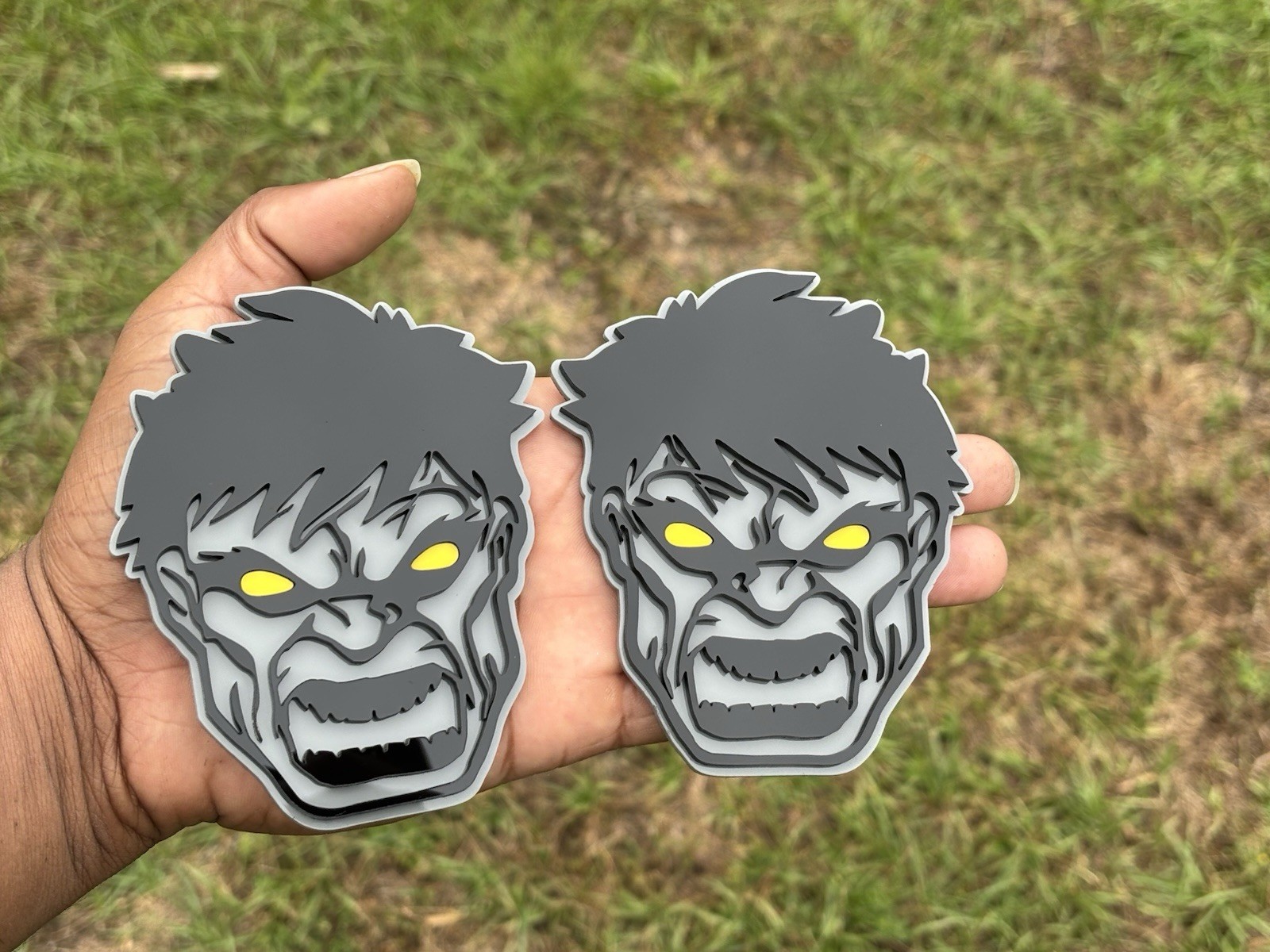 Angry HULK Yellow Eye Emblem Badges Black & Gray Custom New Aggressive
