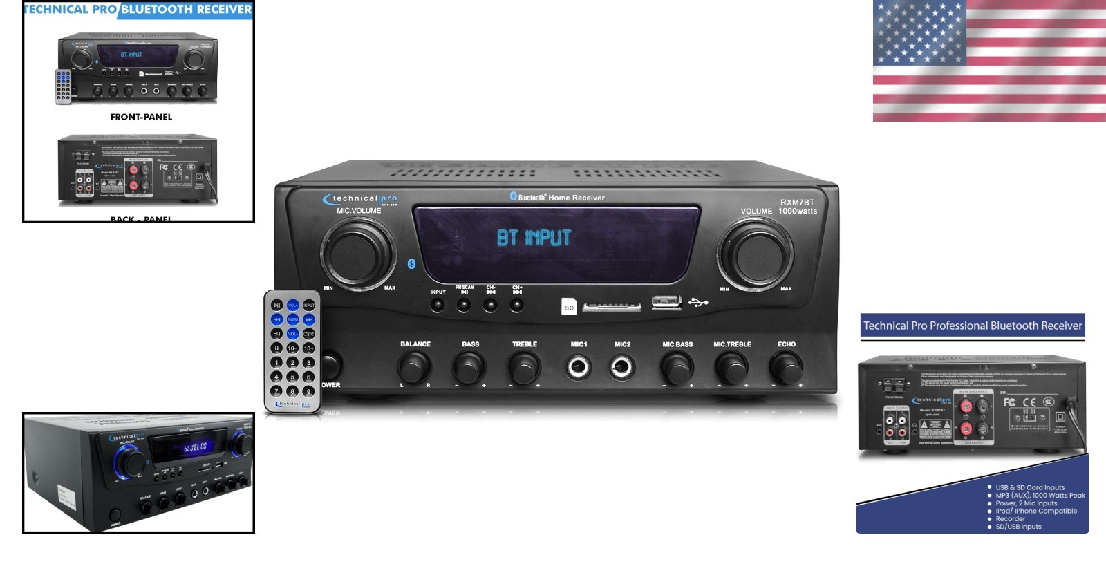 1000W Home Receiver Amp w/ Bluetooth, USB, SD, FM//