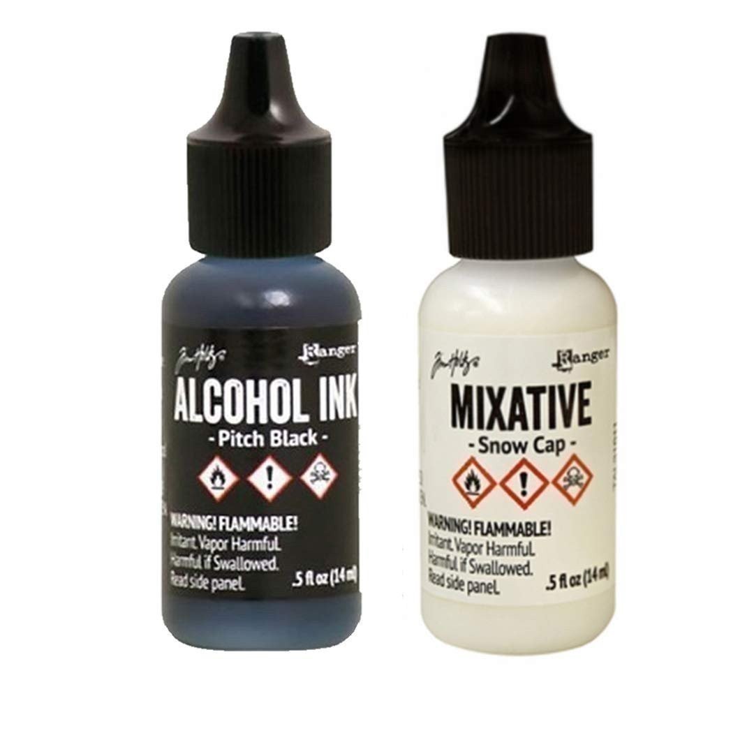 Tim Holtz Bundle - Snow Cap & Pitch Black Mixatives - Alcohol Blending Solution