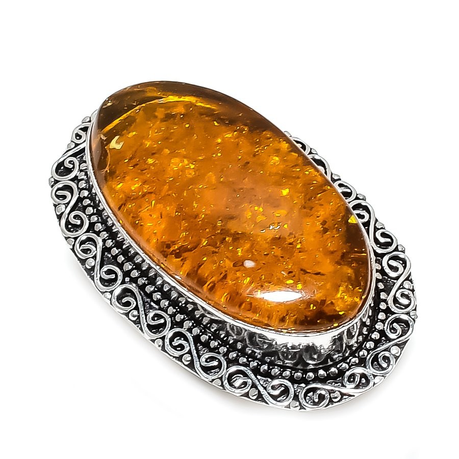 Natural Baltic Amber Gemstone 925 Sterling Silver Jewelry Ring Size 7 Gift Z585