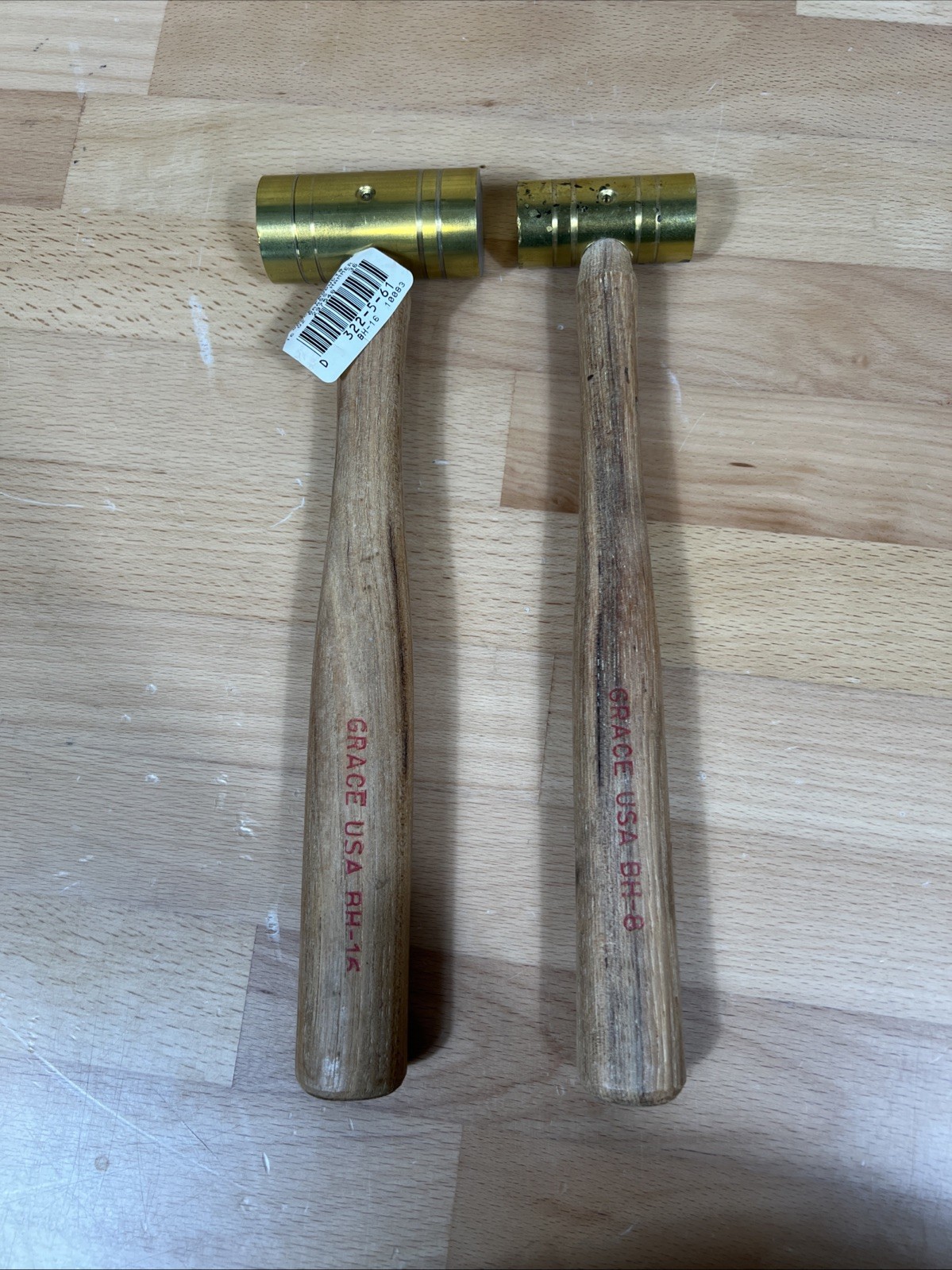 PAIR OF GRACE BRAND BRASS HAMMERS - BH-16 (16 Oz) BH-8