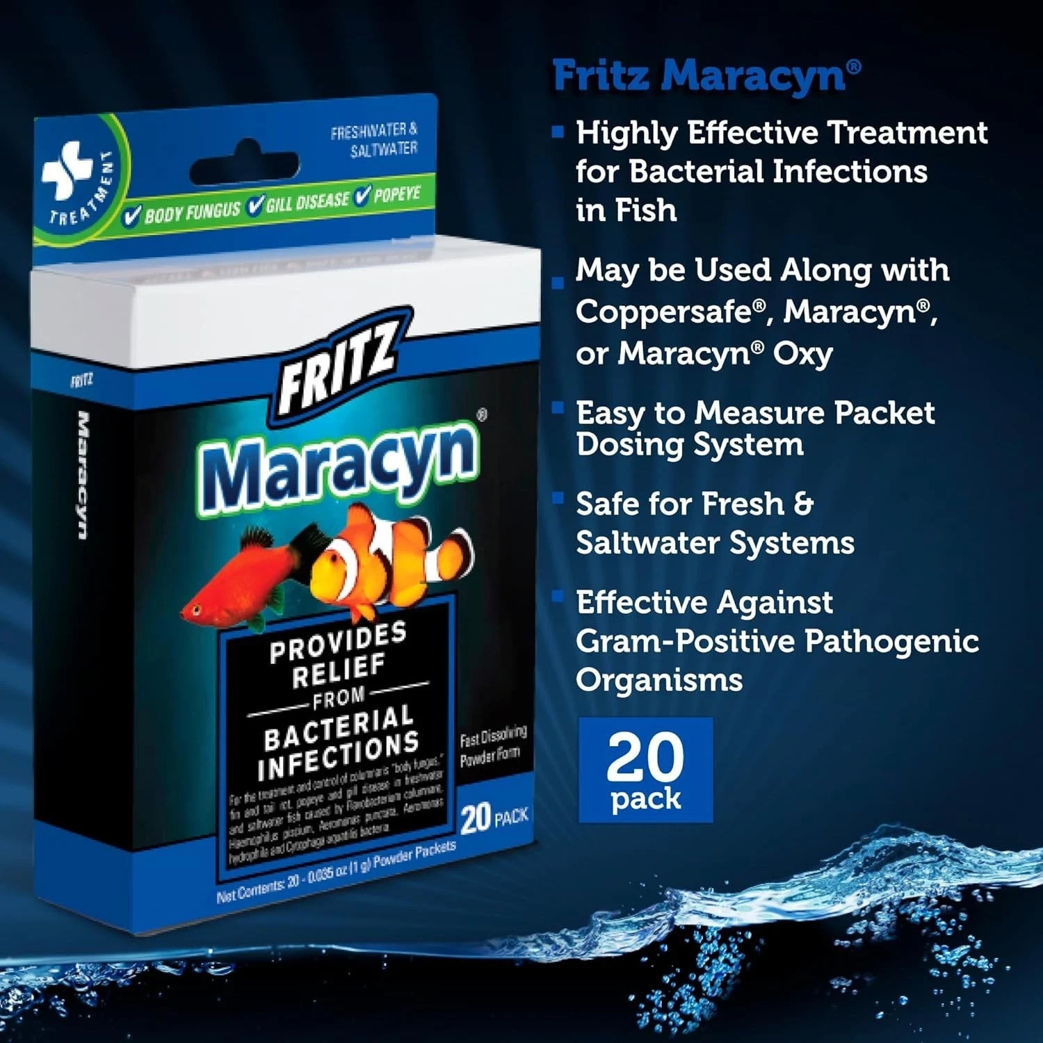 Fritz Maracyn Fish Medication for Bacterial Infections - 20 Pack