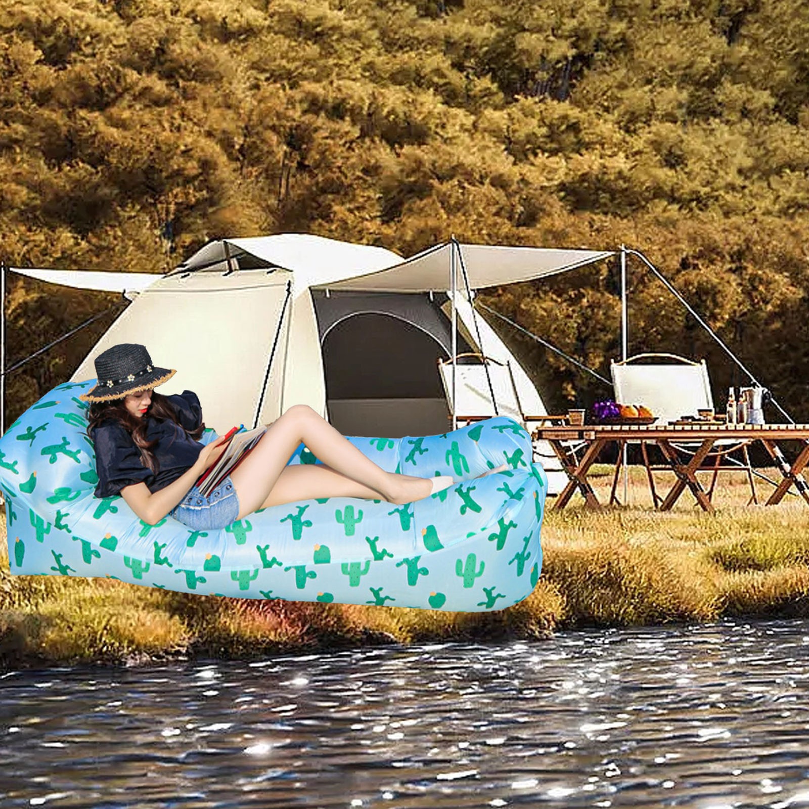 Portable Foldable Inflatable Lounger Air Sofa For Outdoor Camping Music Festival