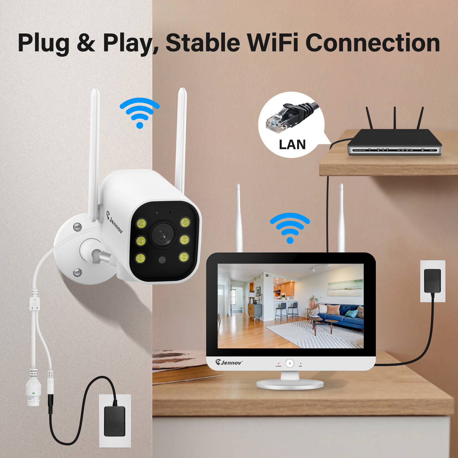 JENNOV Wireless 5MP Security Camera System NVR Two Way Audio Human Detection