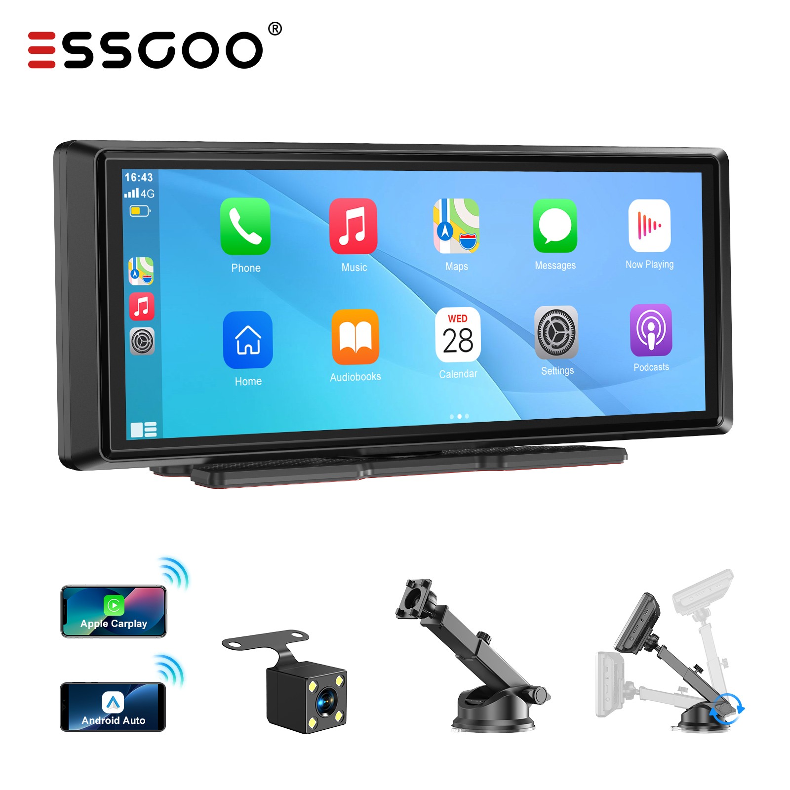 Portable 8.1" Car Radio Stereo Touch Screen Apple Android CarPlay Bluetooth GPS