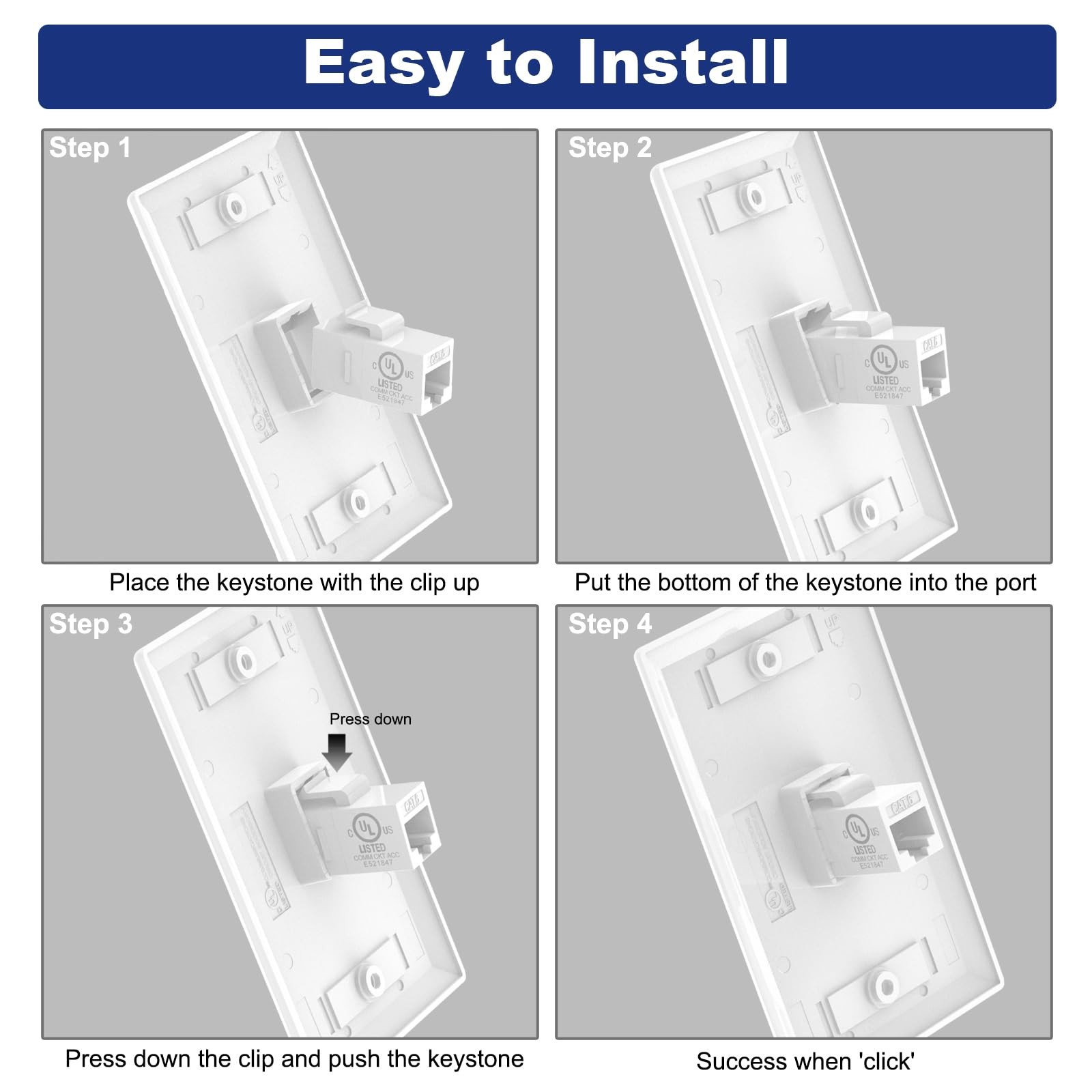 VCE CAT6 Ethernet Wall Plate (UL Listed) White 2-Pack 2 Pack,