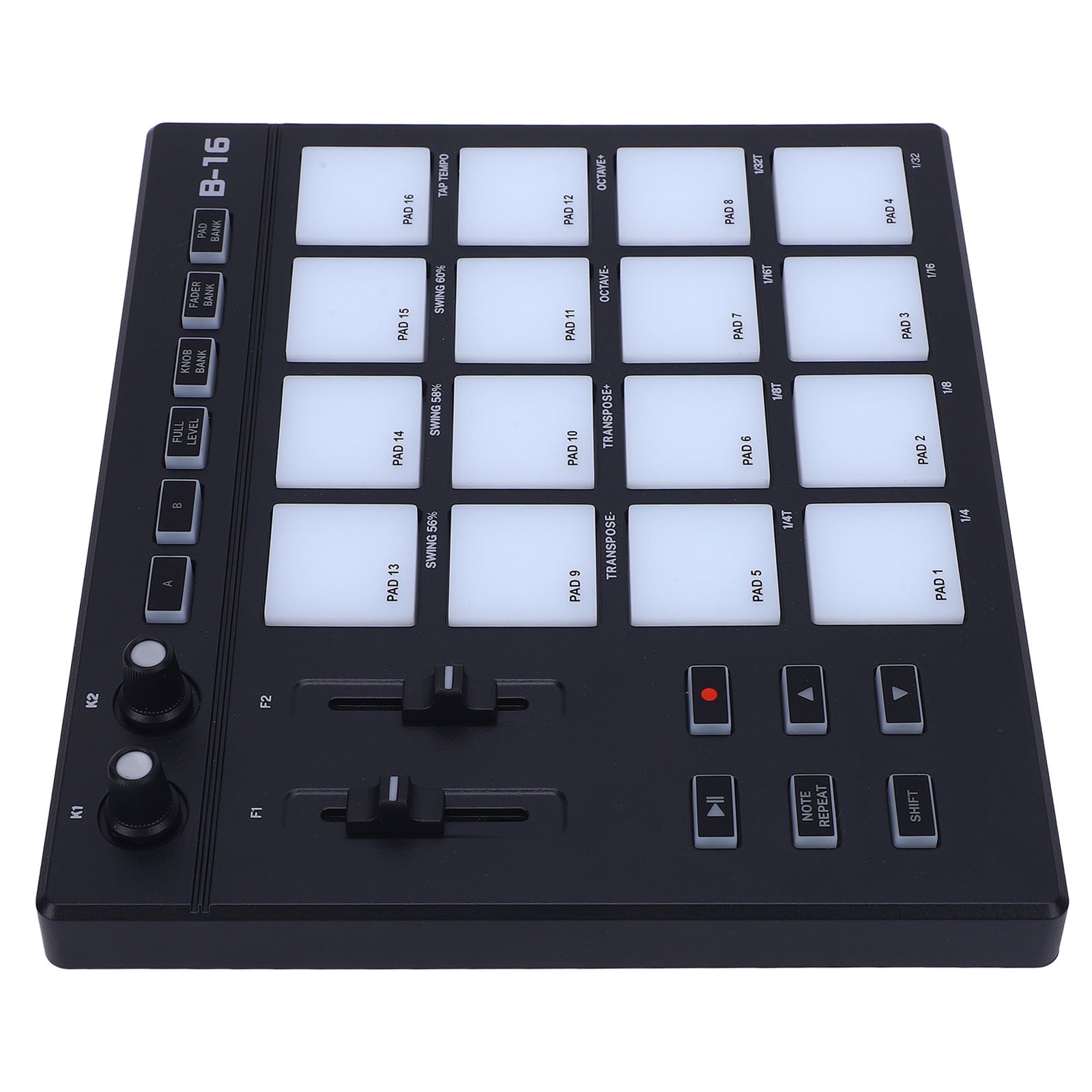 MIDI Controller With 16 Drum Pads 2 Assignable Fader Knobs RGB Portable MIDI