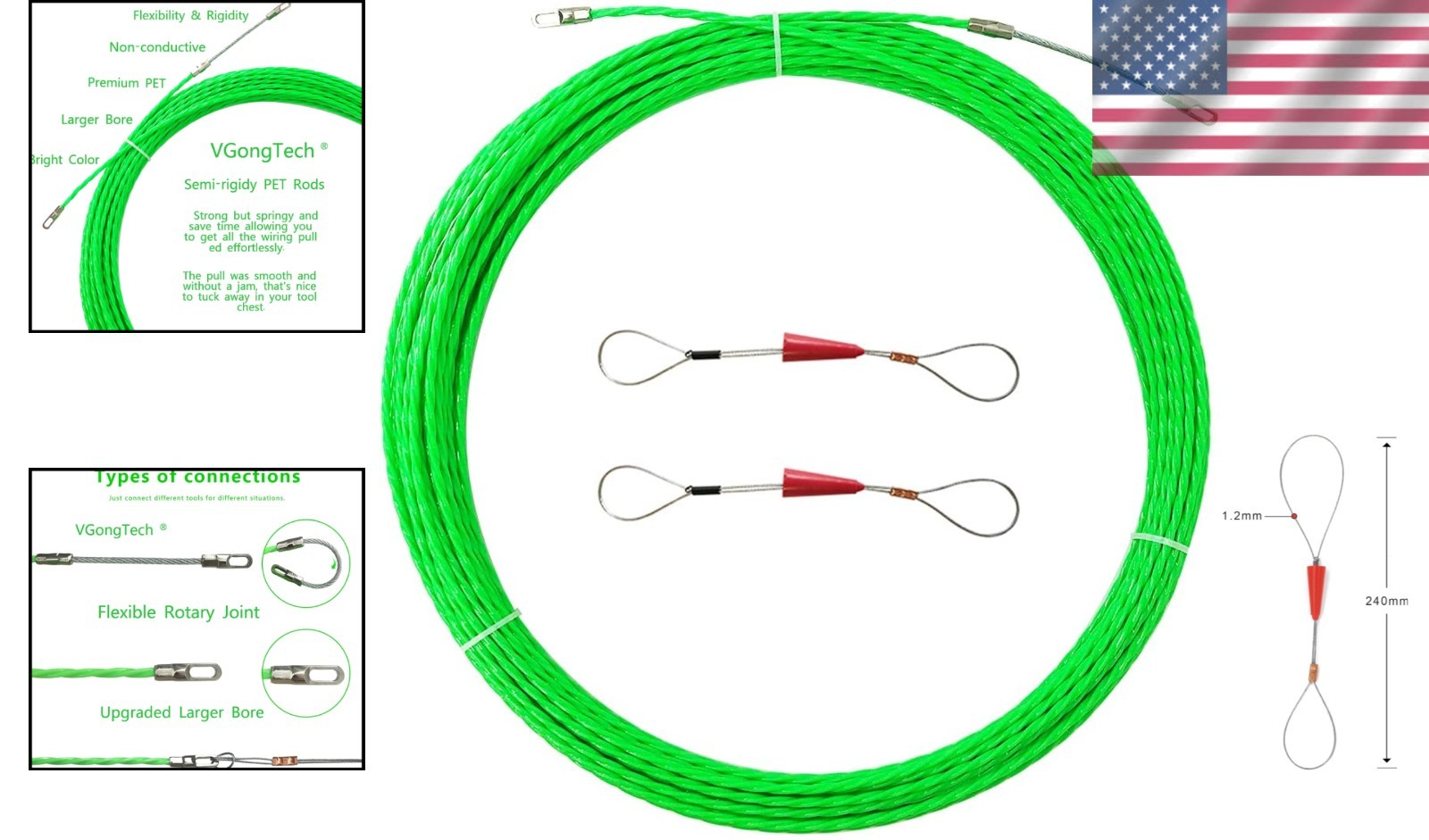 Compact 33ft Fish Tape Cable Puller - 4mm PET Wire Tool for Electricians & DIY