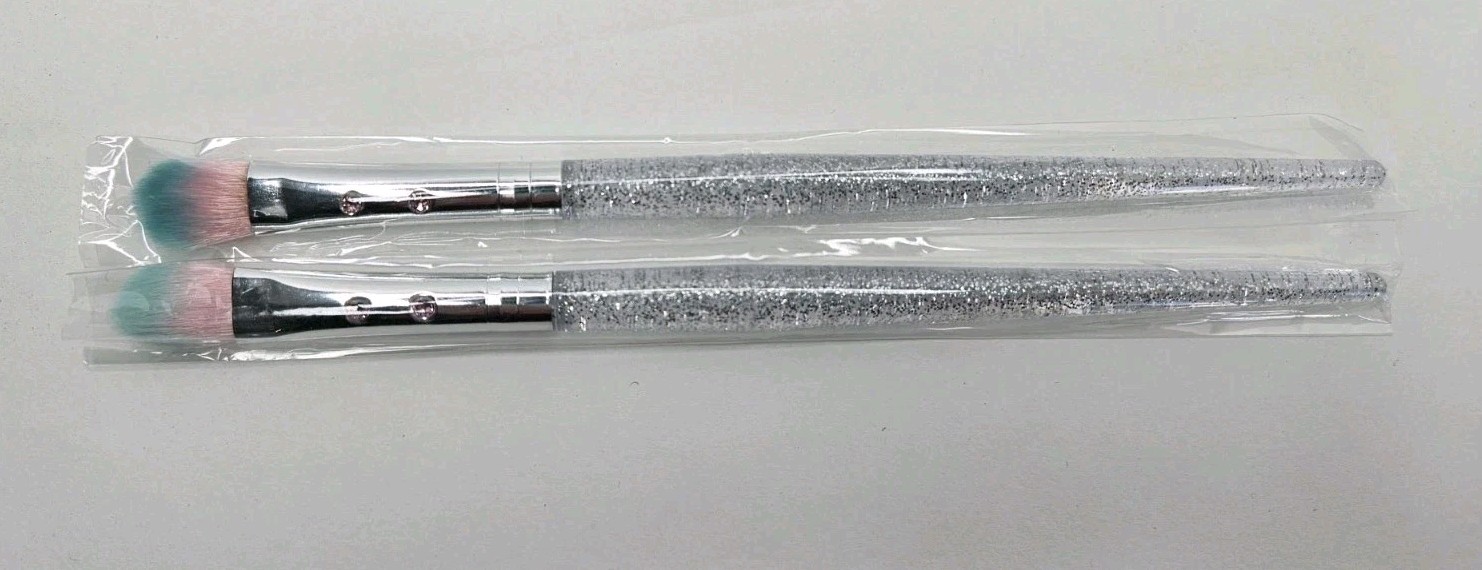 Slmissglam SB68 Eyeshadow Brush Lot Of 2 New Clear Sparkly Handle, Pink Teal