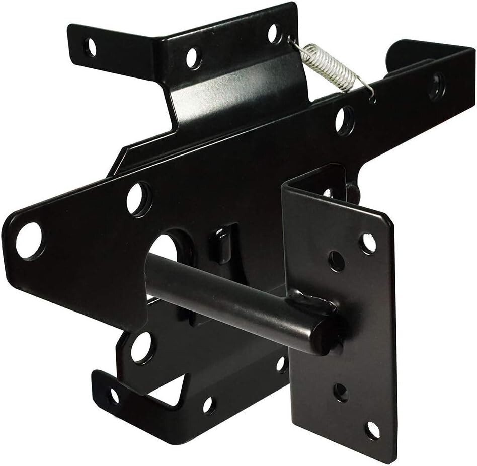 Self-Locking Gate Latch Heavy Duty Steel Post Mount Automatic Lock Fence Hard...