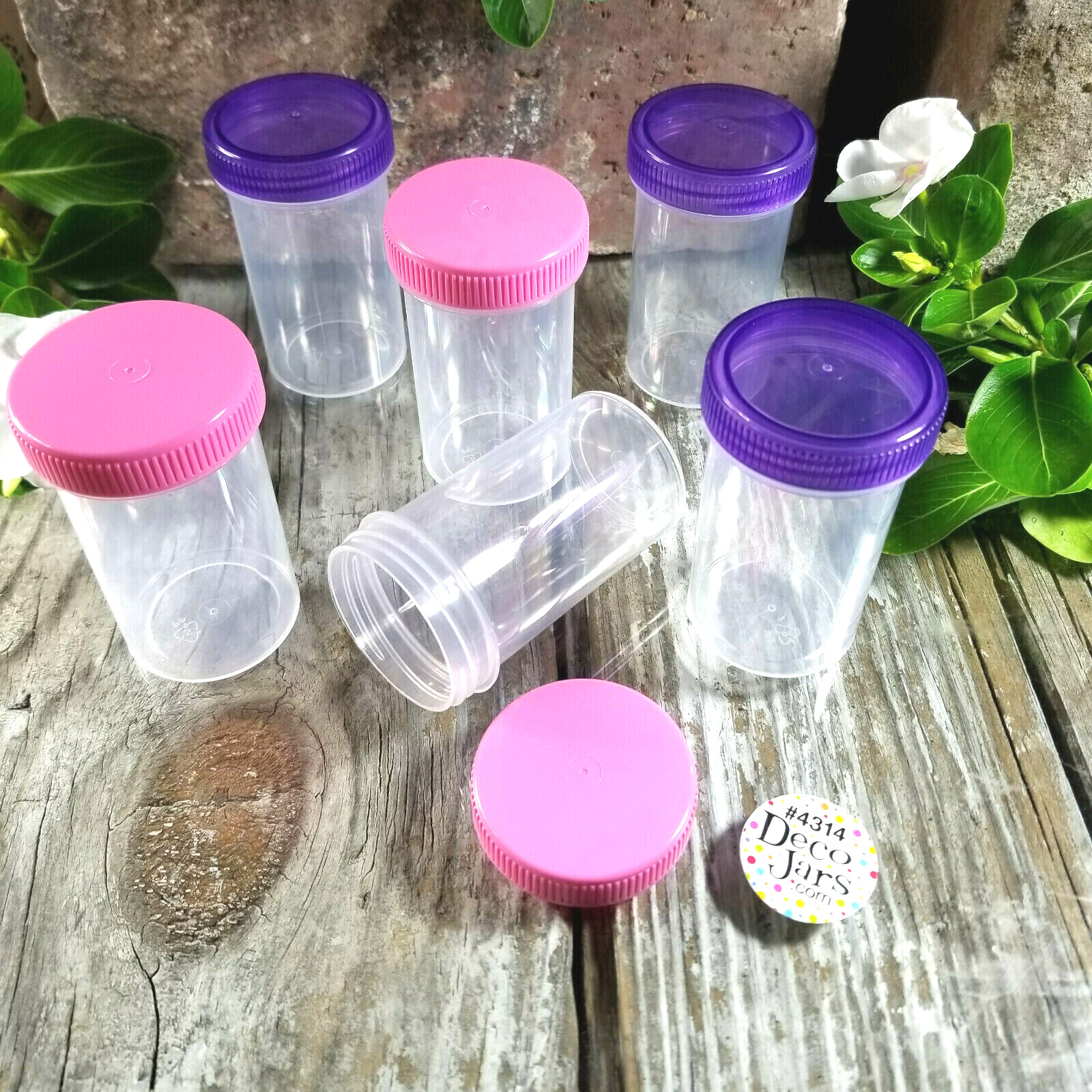10 Plastic  2oz Candy Pill Bottles Pink Purple Party Mc Stuffins colors 4314