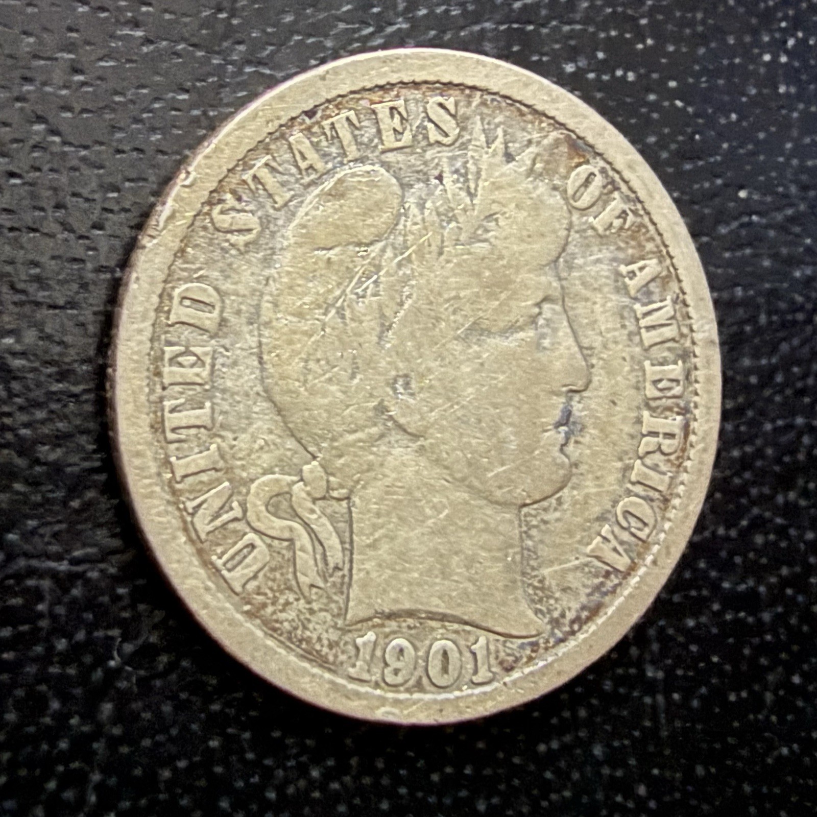 1901-O Barber Dime 90% Silver New Orleans Mint Average Circ