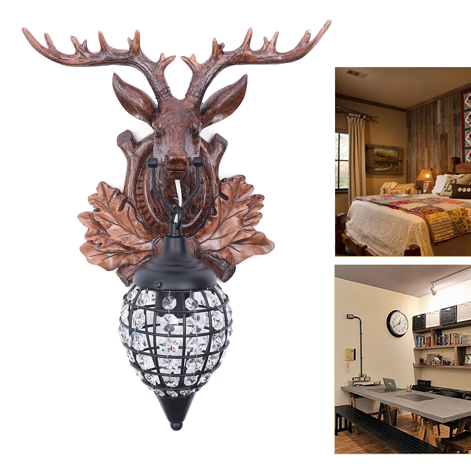 Rustic Deer Light Antler Crystal Wall Sconce Lighting Wildlife Home Rustic Decor
