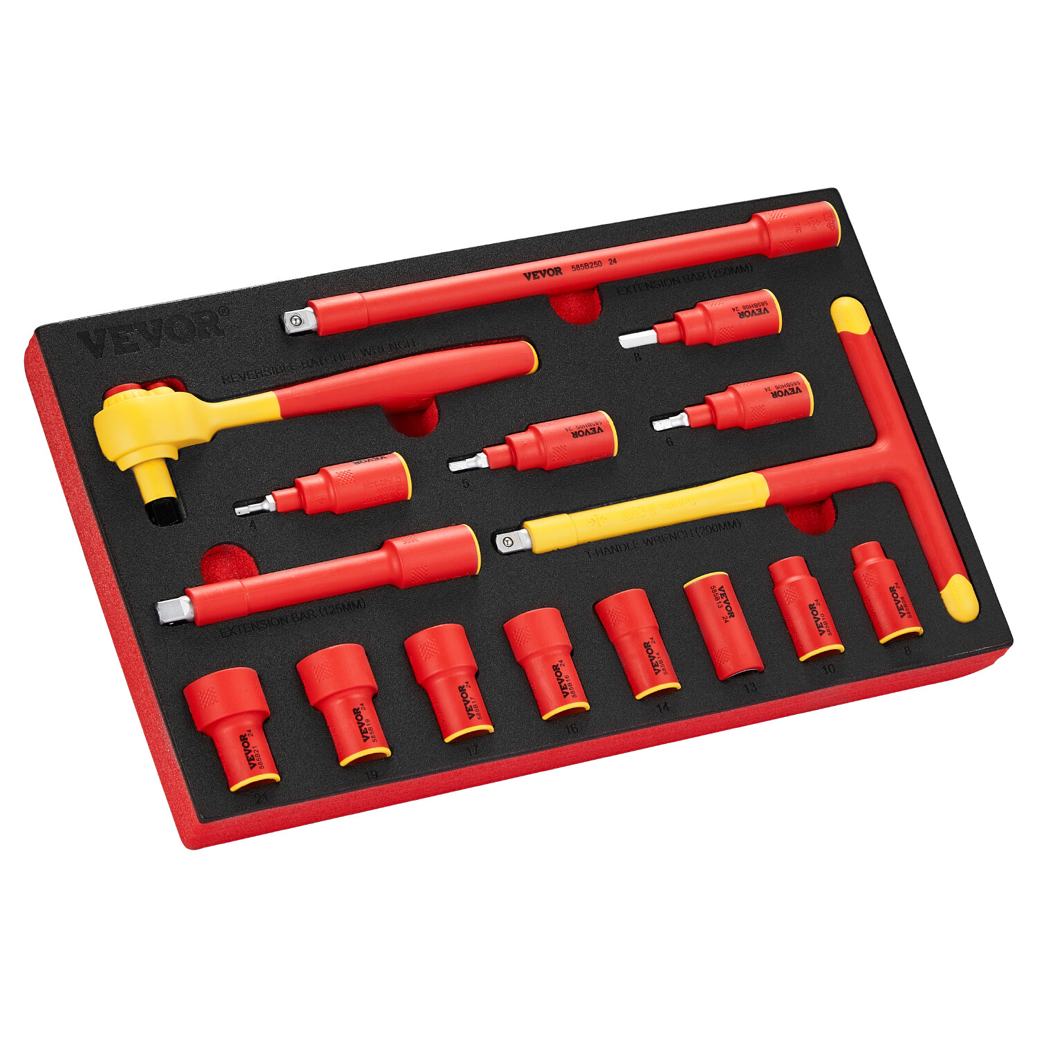 Insulated Socket Set 16-Piece Insulated Socket Tool with T-Handle Wrench 1000V
