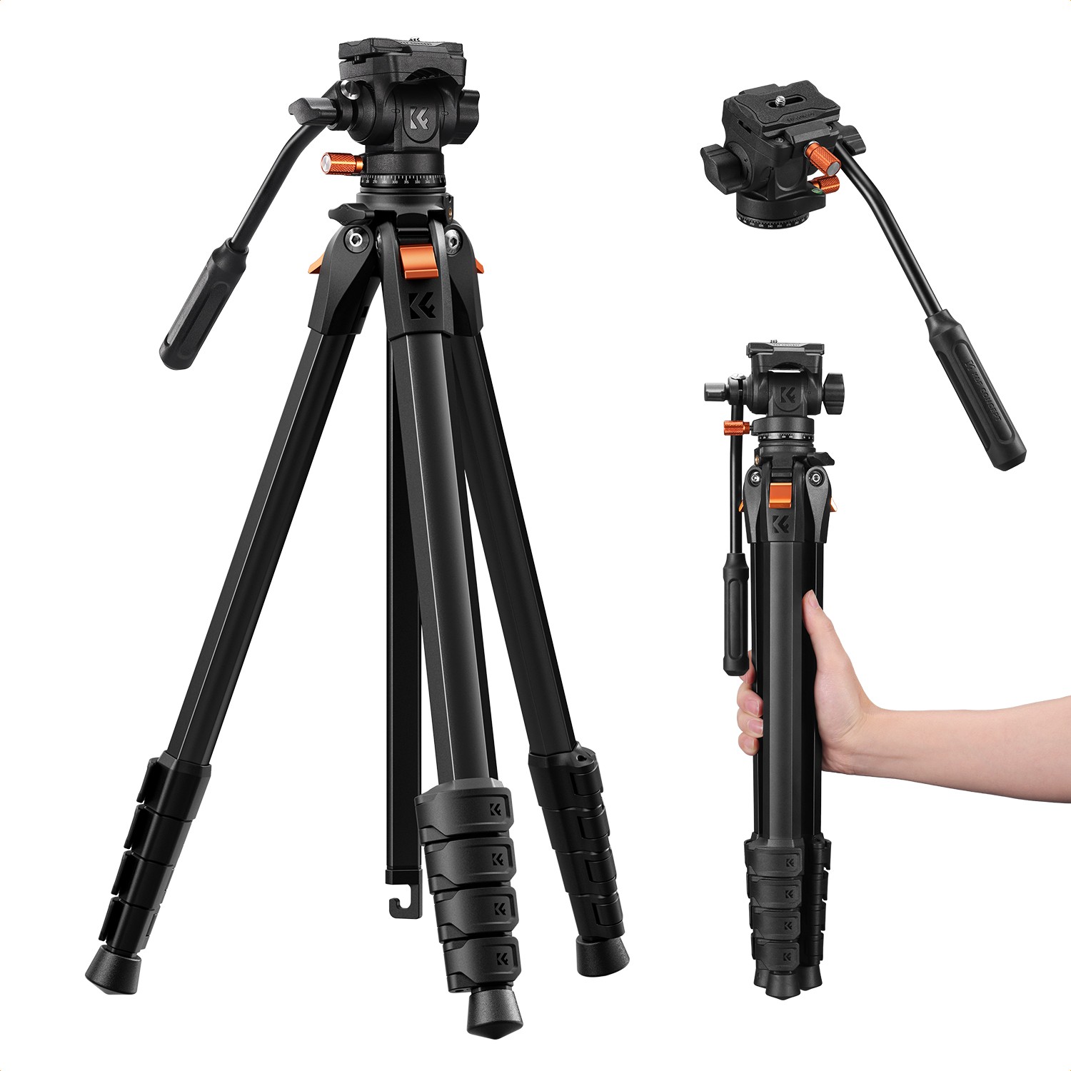 K&F Concept 187cm Aluminum Tripod Camera Video Tripod with Fluid Head 3KG Loads