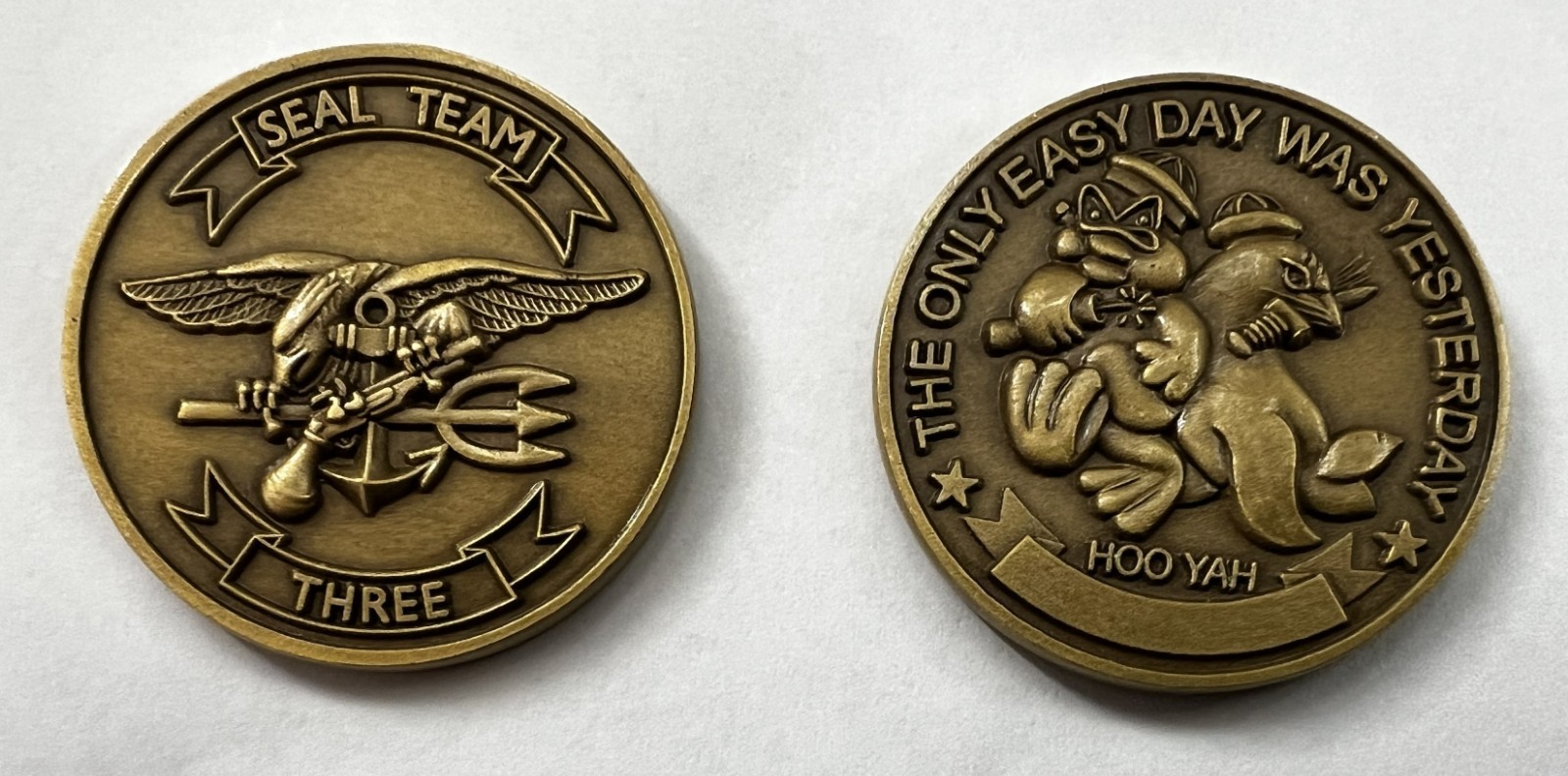 Navy SEAL Team Three Vintage Bronze Challenge Coin (HOOYAH ST-3 UDT Dev Gru NSWC