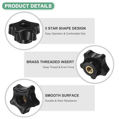 -Pack 5 Star Knobs, M6 Female Thread 31mm Five-Pointed Head Through M6x31mm 4