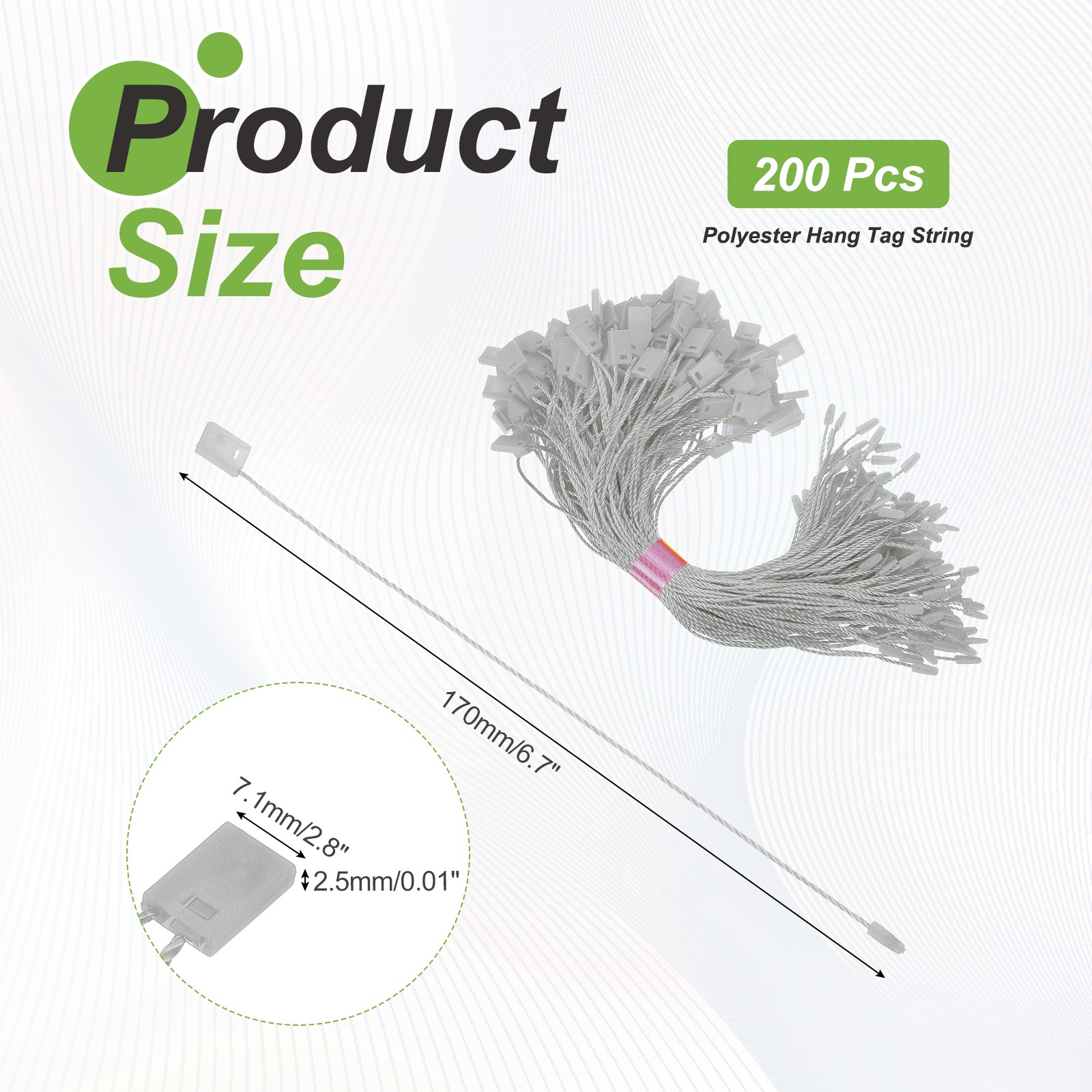 200pcs Polyester Hang Tag String (6.7") - Plastic Snap Lock Pin Loop Light Gray