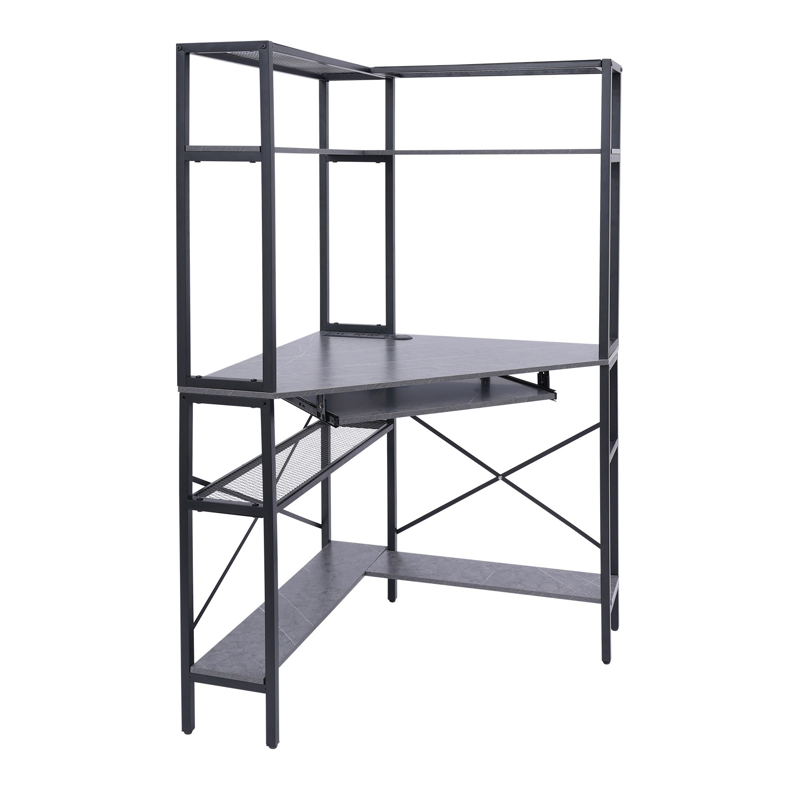 Corner Computer Desk With Led Lights & Power Outlets, L-shaped Gaming Desk