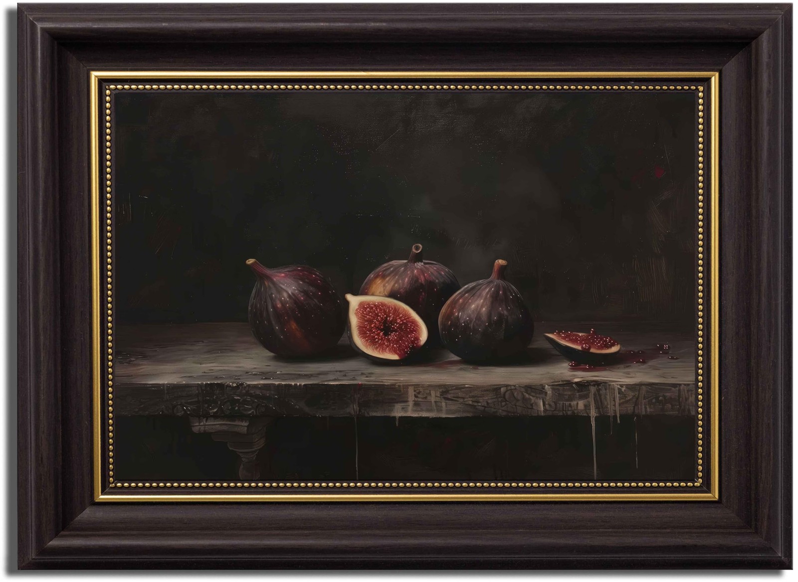 Vintage Fig Dark Brown Framed Canvas Wall Art Fruit 11"L x 9"W,