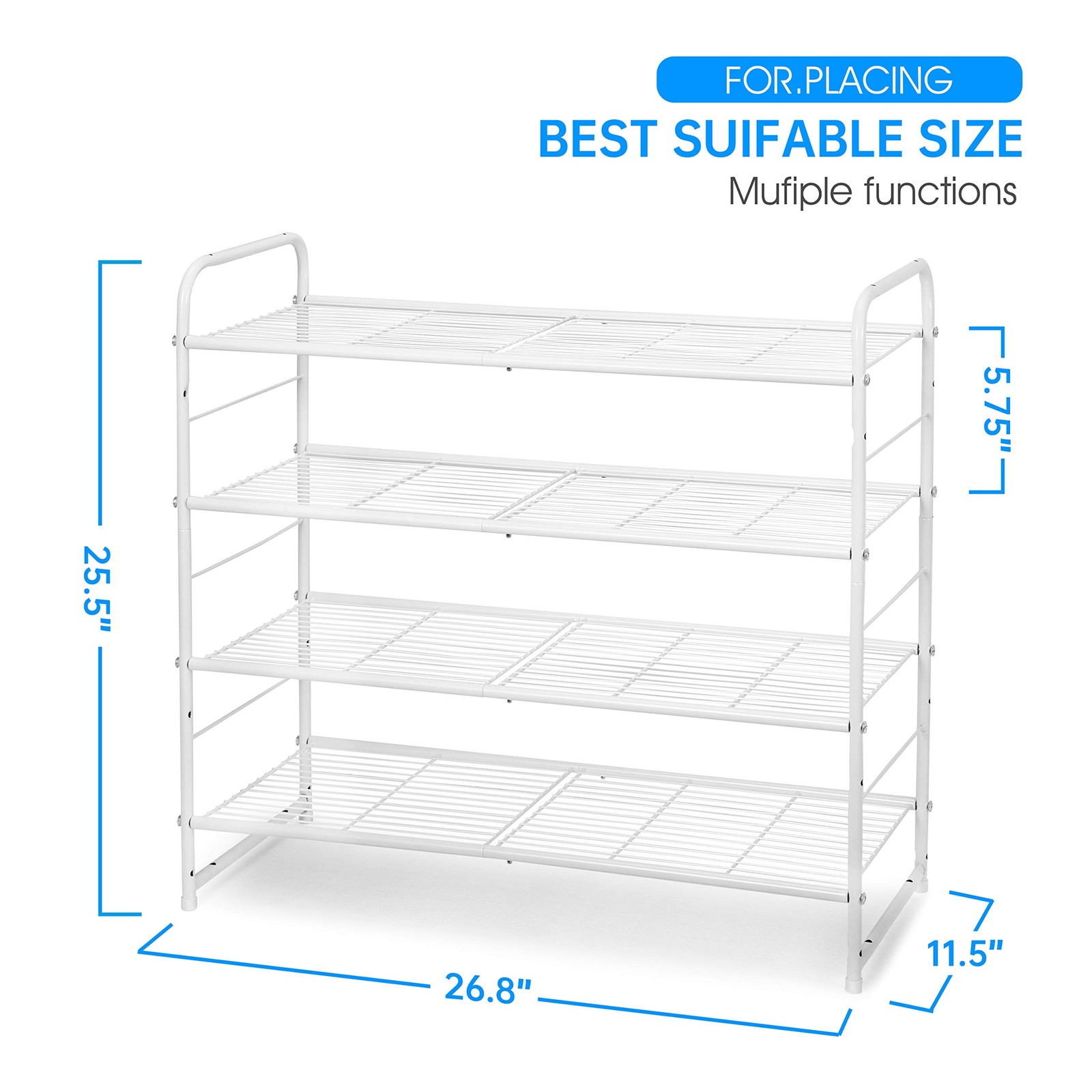 4-Tier Stackable Shoe Rack, Expandable & Adjustable Shoe Organizer Storage Sh...