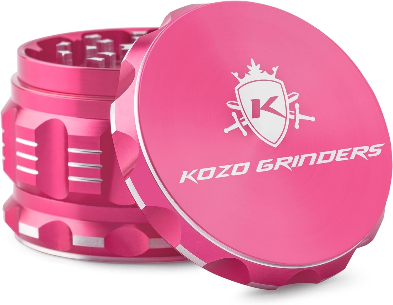 Kozo Grinders Best Herb Grinder Large 4 Piece, 2.5in Pink Anodized Aluminum