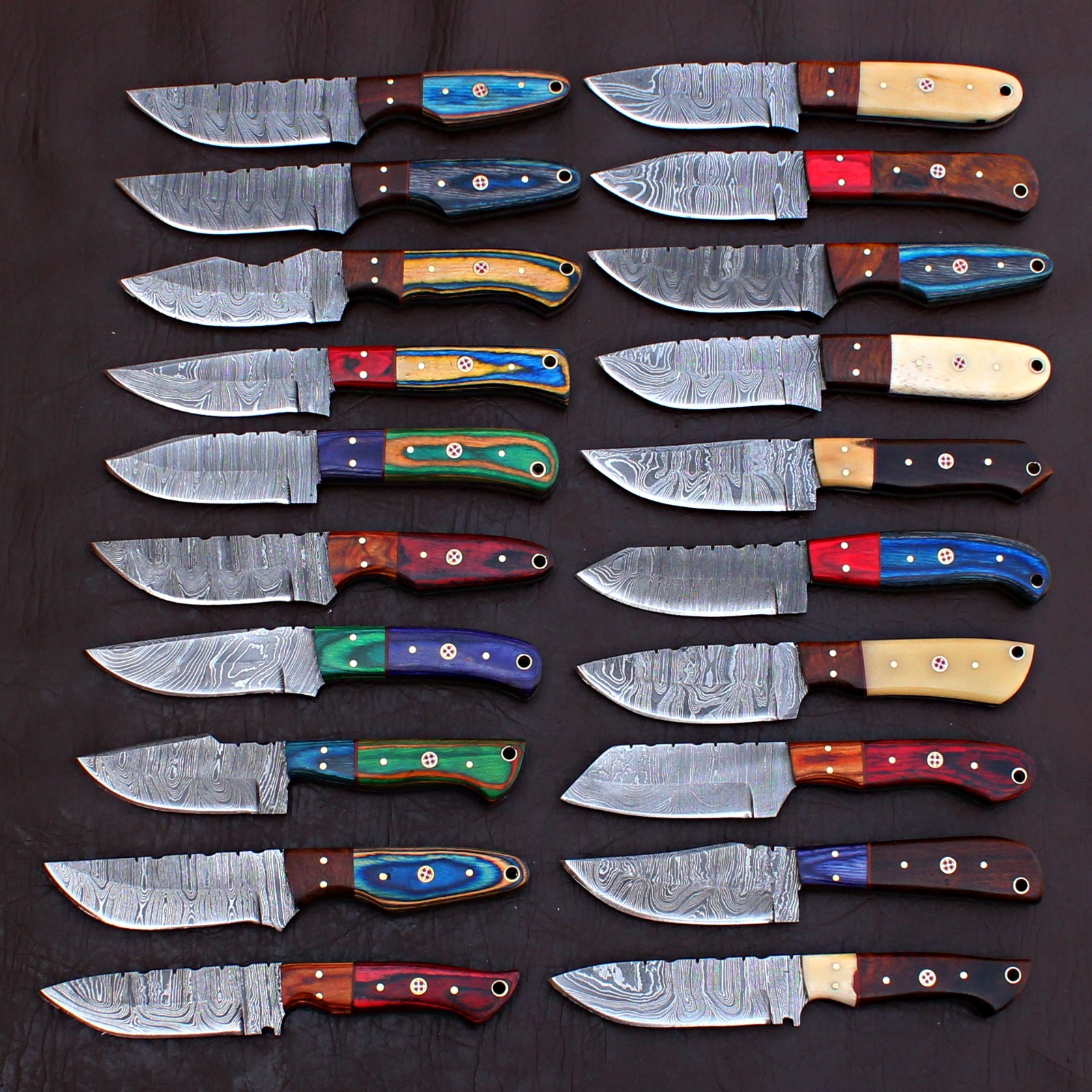LOT OF 20 CUSTOM HANDMADE DAMASCUS STEEL HUNTING FULL TANG SKINNER EDC KNIFE 417