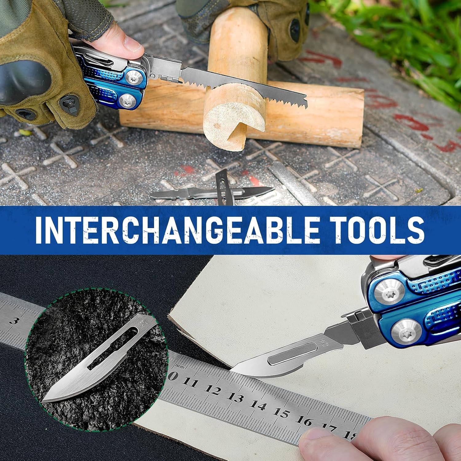 Multitool Pliers BI2049BL with Blue Titanium Handle, EDC Multi Tool