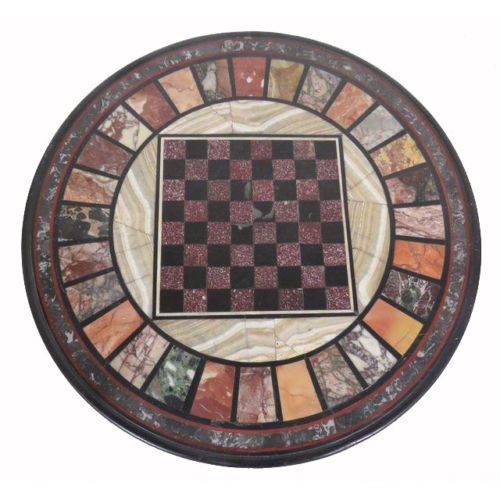 18" Marble Chess Table top semi precious stones marquetry inlay handmade art