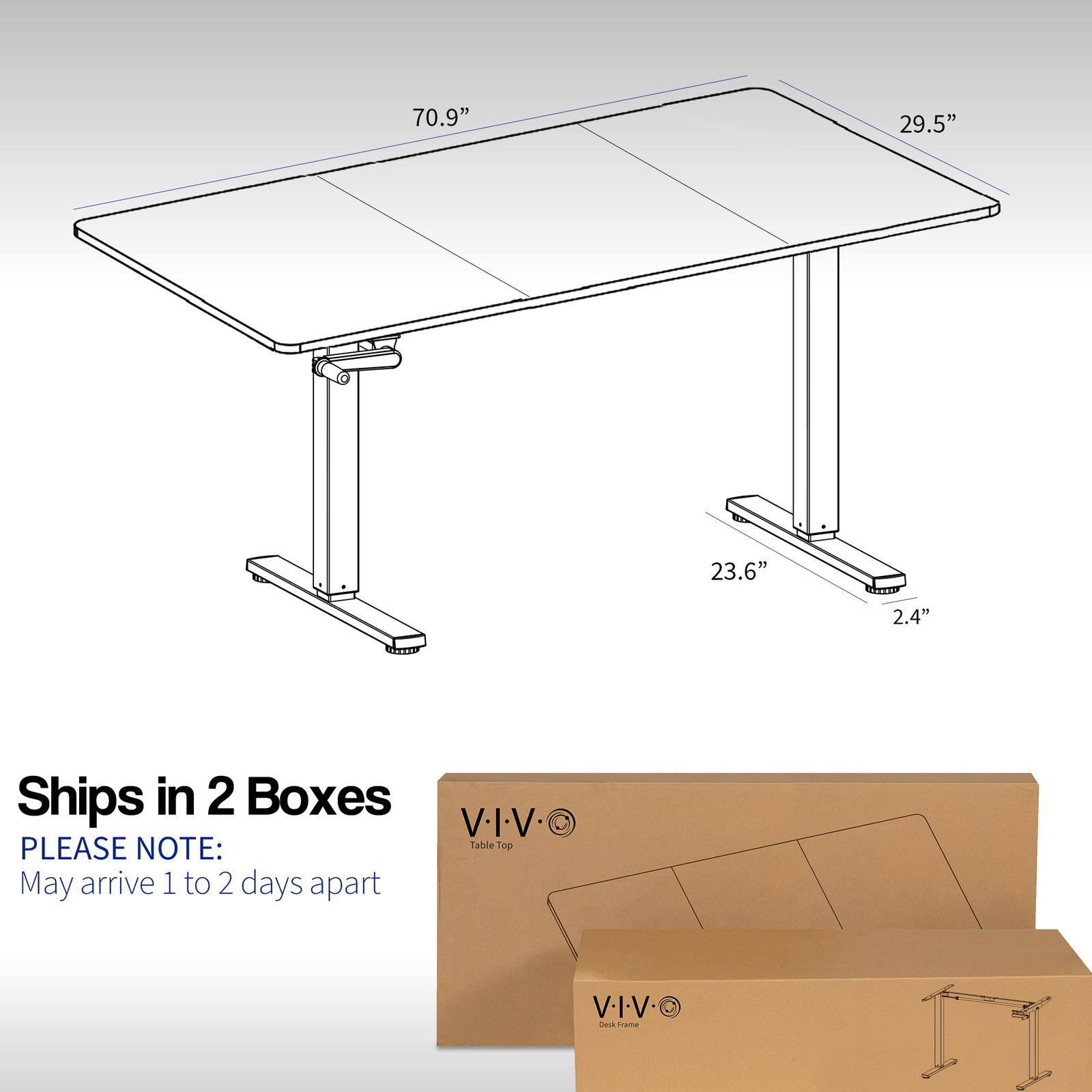 VIVO Manual 71” x 30” Stand Up Desk, Dark Walnut Table Top, Black Frame