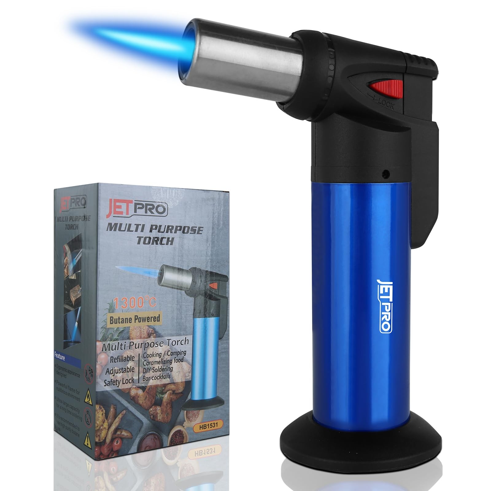 JETPRO Butane Torch Lighter One-hand Operation Kitchen Cooking for Blue