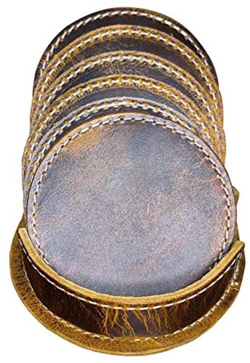 Leather Coasters for Drinks - Cup Coasters Coffee Table Kitchen Table Brown