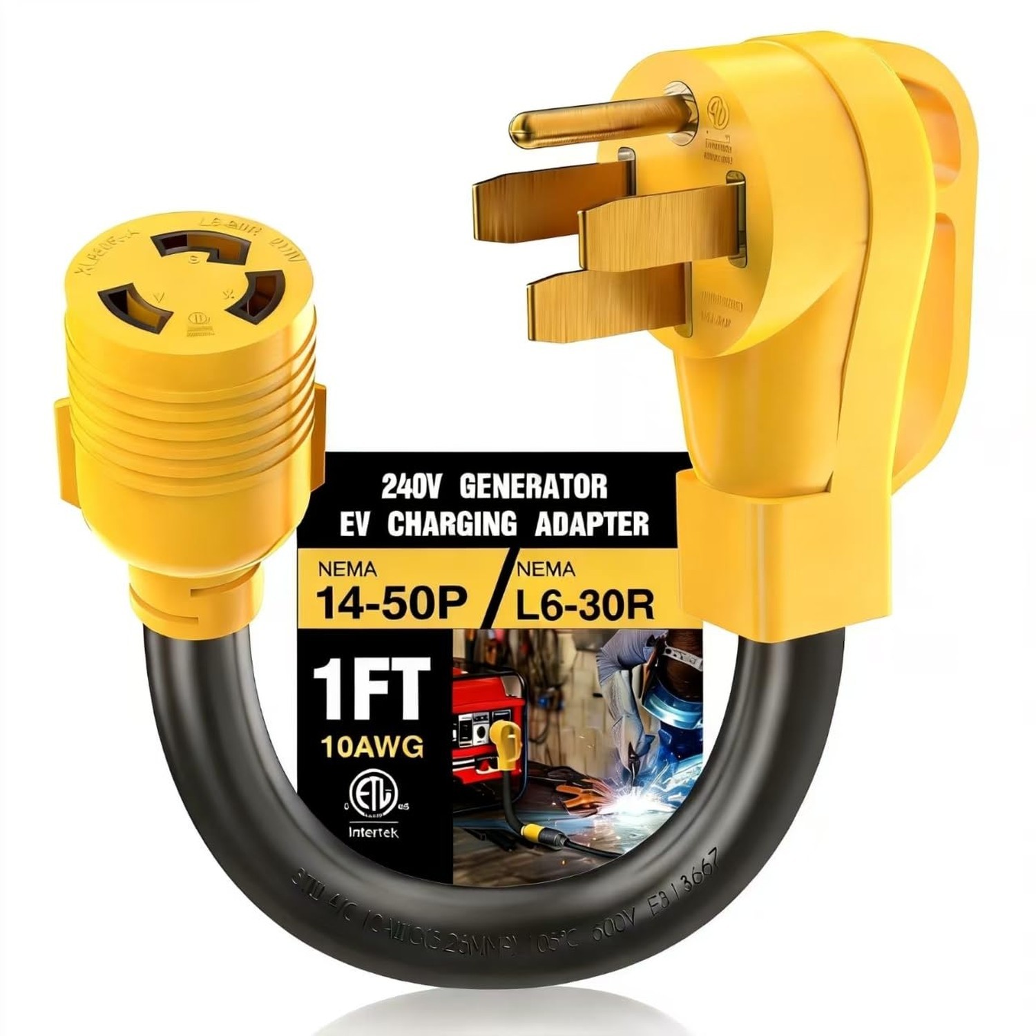 240V Level 2 Charging NEMA 14-50P to L6-30R RVGen Welder EV Adapter 1FT