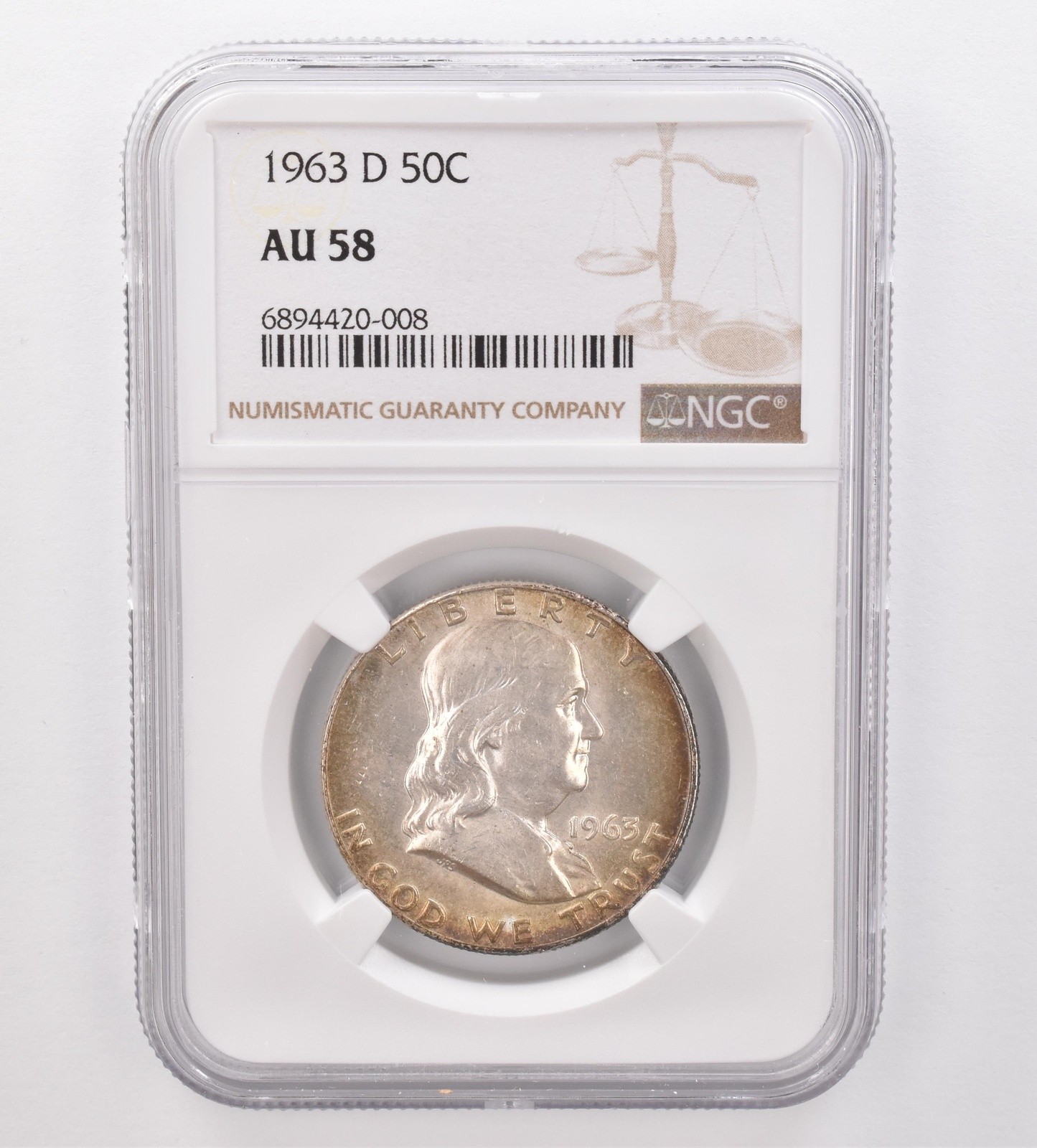 1963-D Franklin Half Dollar AU58 NGC Beautiful Tone *9927