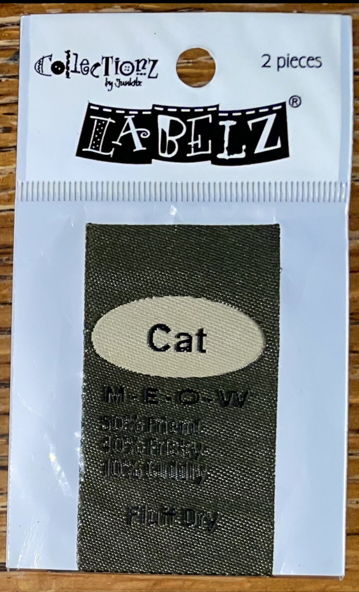 RARE JUNKITZ COLLECTIONZ LABELZ ~Cat~2pc Fabric Clothes Labels Scrapbook RETIRED