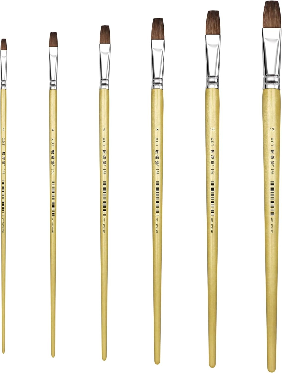 XDT66B Bright Artist Paint Brush 6 Piece Set, Red Sable Flat Paint