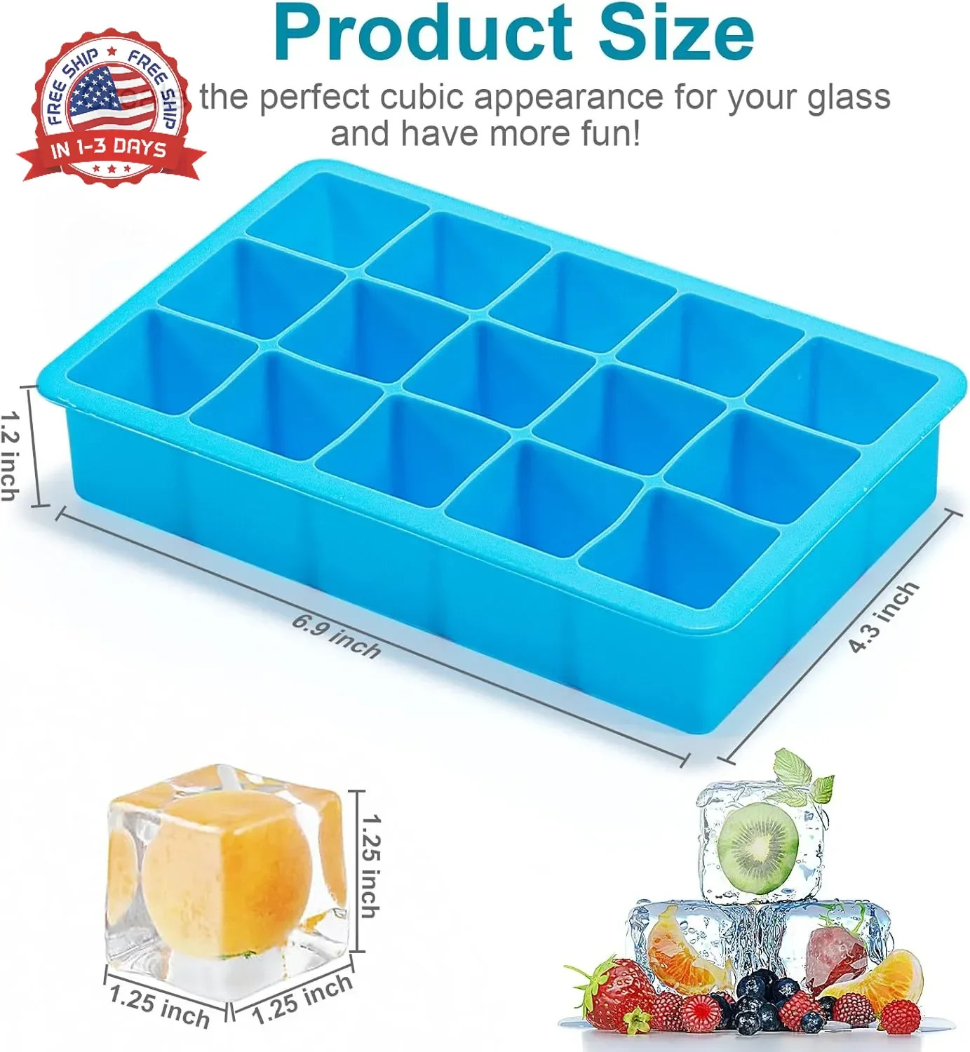 2 Pack Ice Cube Trays, ZDPMK Silicone Easy Release Flexible Molds 15 Ice Cubes T