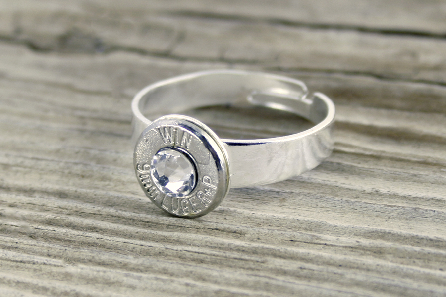 9mm Nickel Bullet Adjustable Ring, Bullet Jewelry, Custom Ring, FREE SHIP