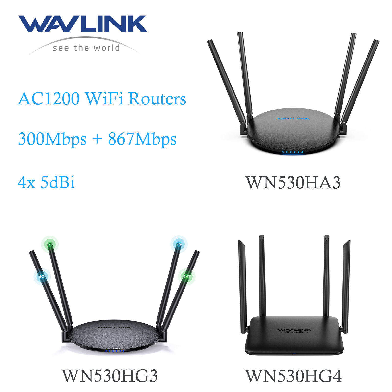 WAVLINK AC1200 WiFi Routers: Gigabit Ports, 128 Devices, 1500-2000 Sq.Ft Coverag