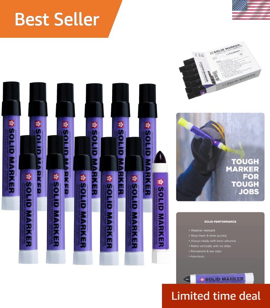 Fast-Drying Solid Paint Markers - 12 Pack for Glass, Wood, and Metal
